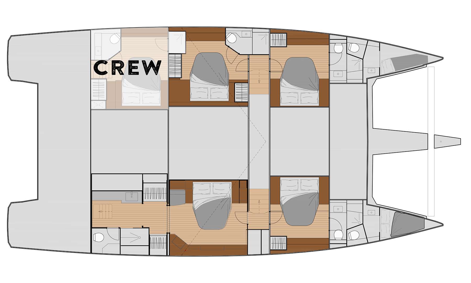 Explore the layout and specifications for BACCHUS, a 59 ft Sailing Catamaran