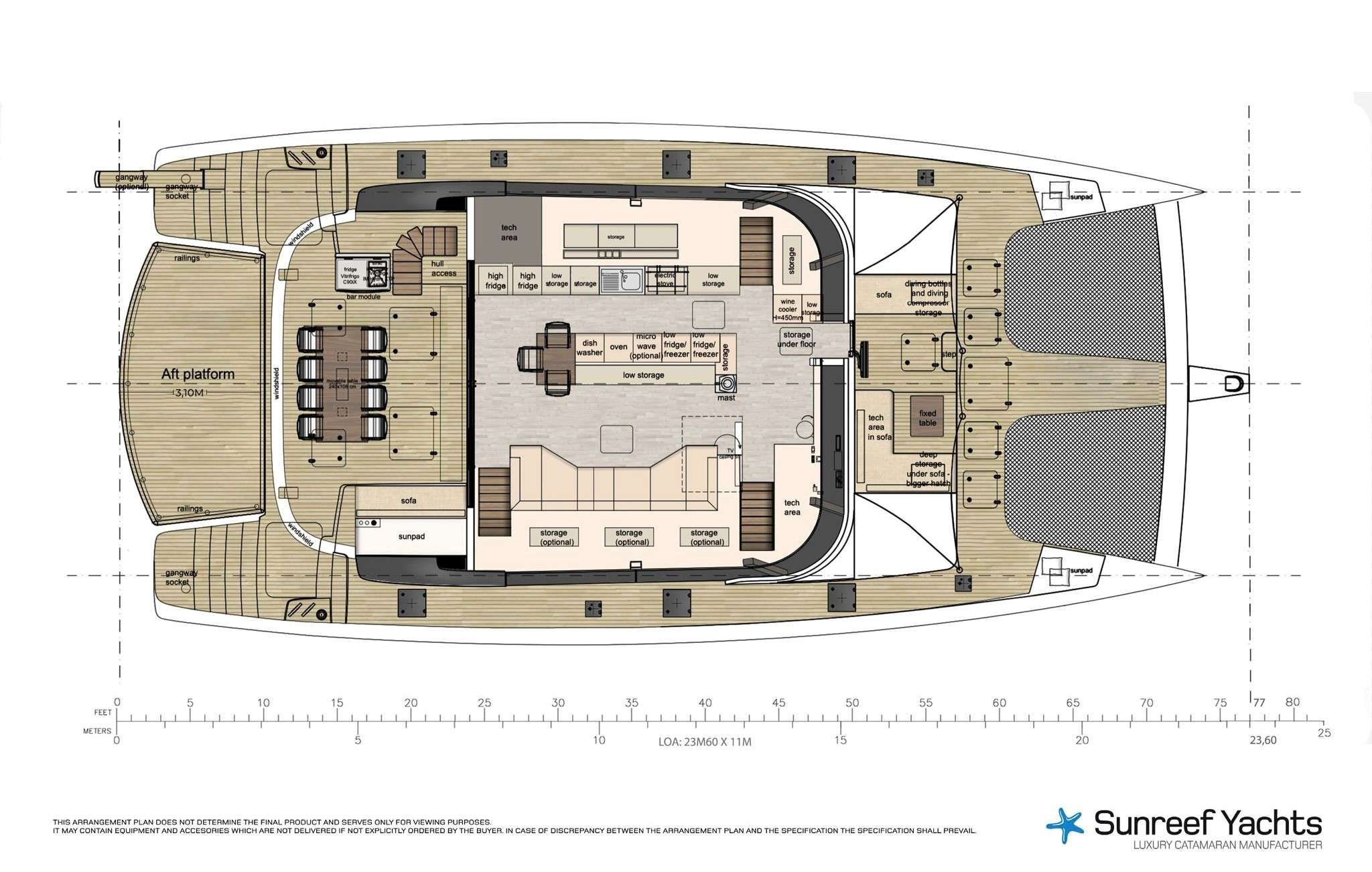 Explore the layout and specifications for yolo, a 74 ft Sailing Catamaran