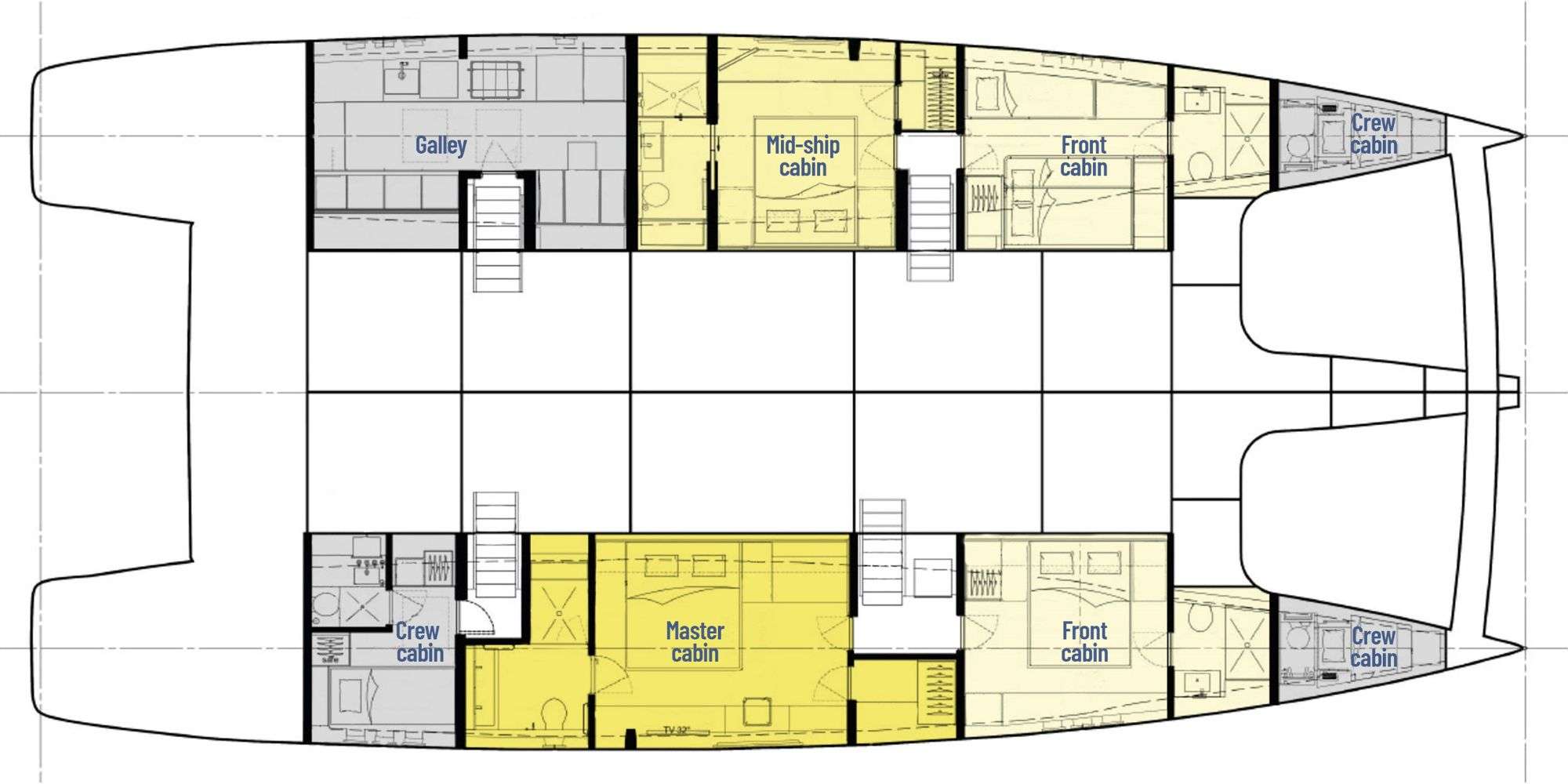 Explore the layout and specifications for A-PLAN, a 78 ft Sailing Catamaran