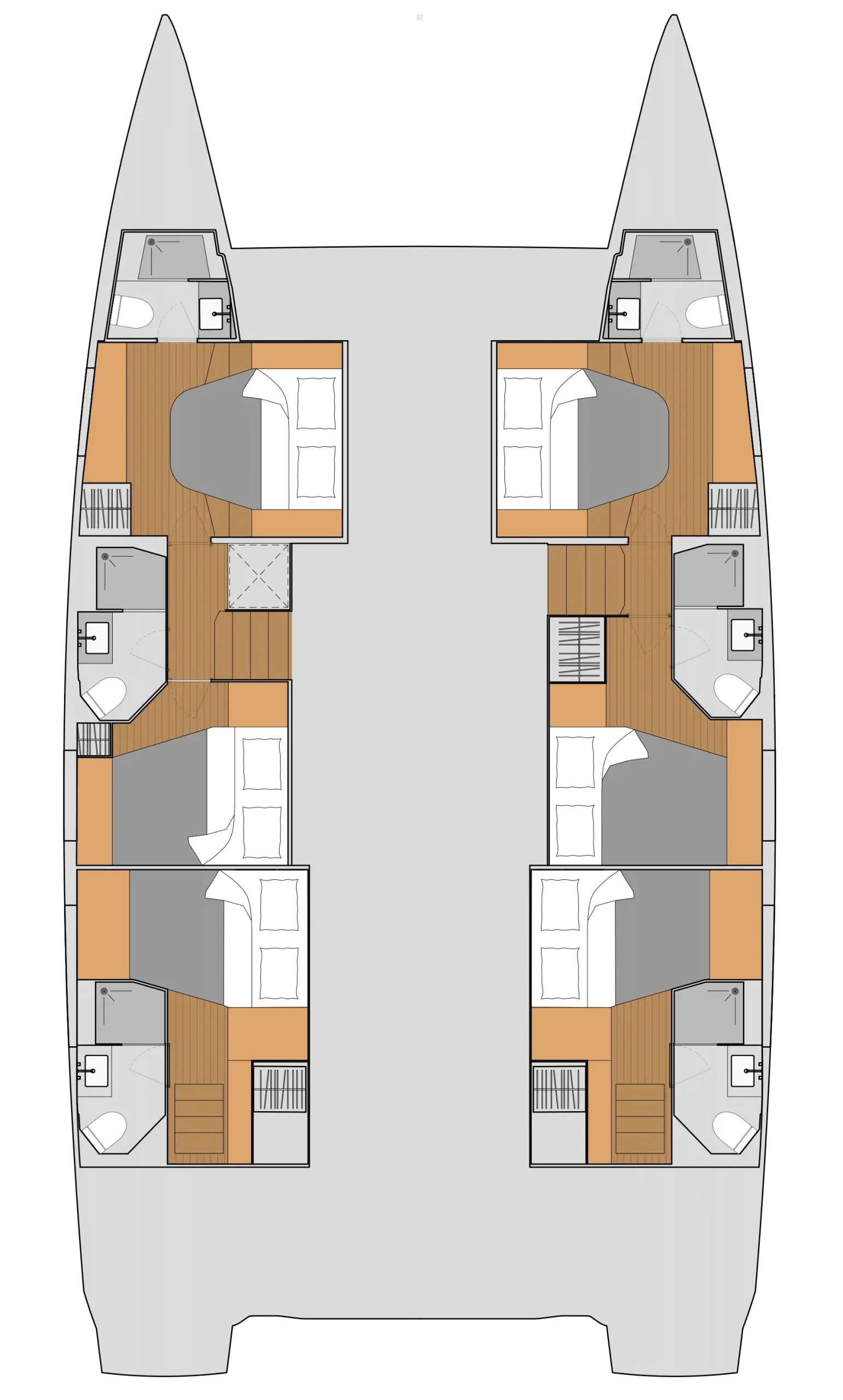 Explore the layout and specifications for Second Wind, a 51 ft Sailing Catamaran