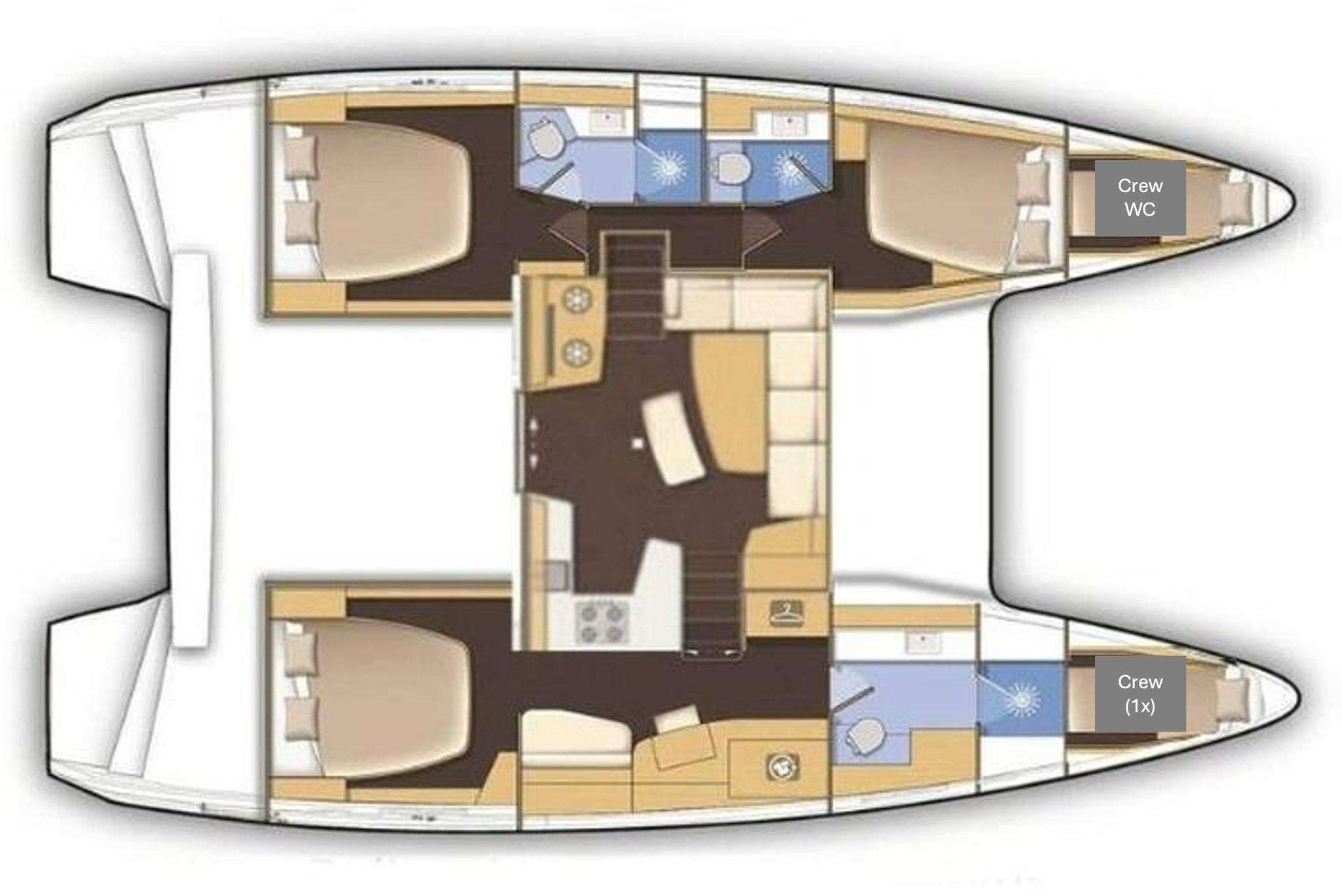 Explore the layout and specifications for INSPIRE, a 42 ft Sailing Catamaran
