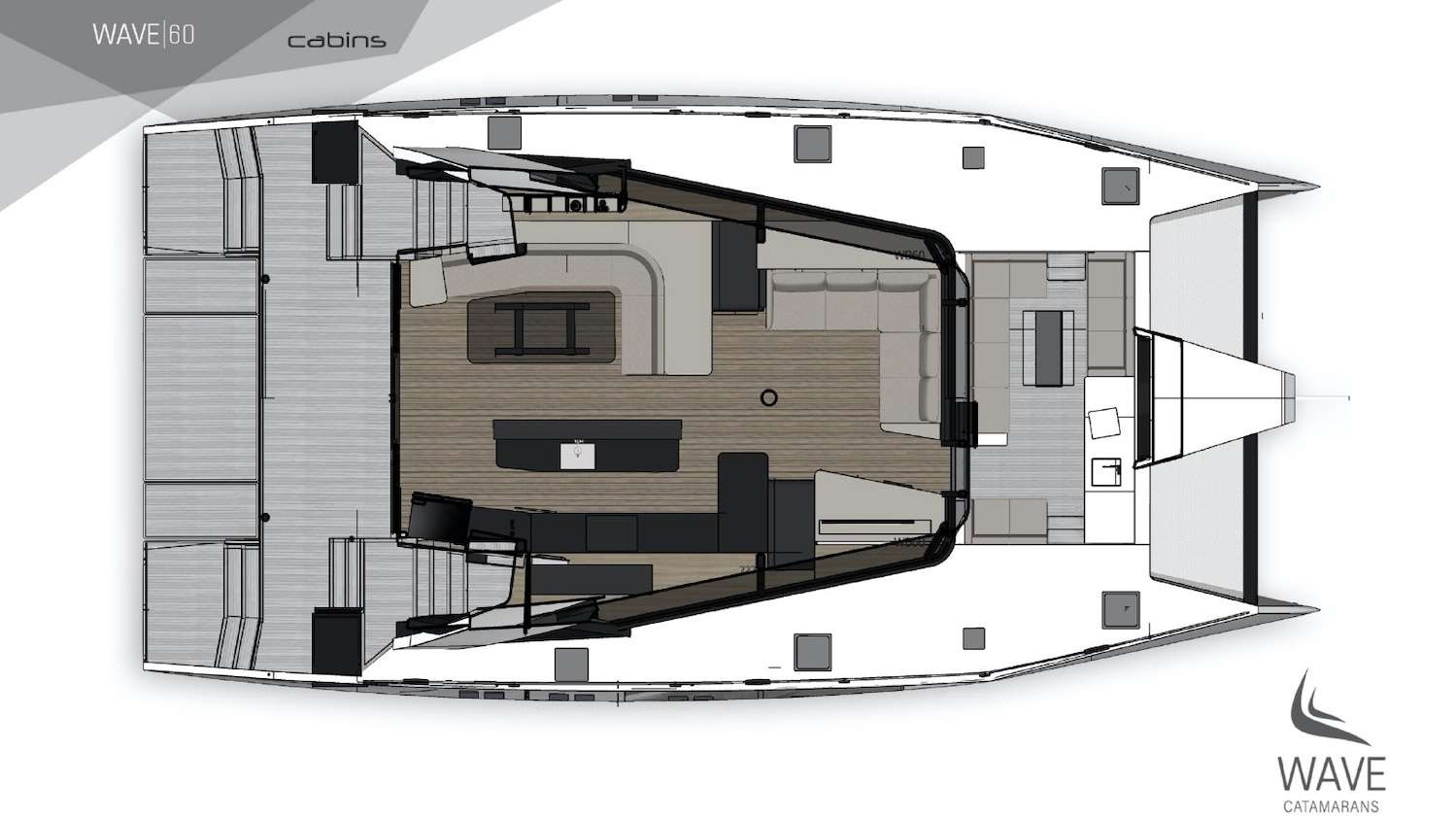 Explore the layout and specifications for Summer, a 60 ft Sailing Catamaran