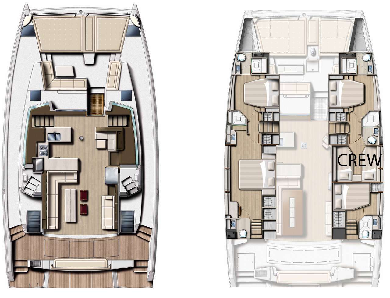 Explore the layout and specifications for Baymahni, a 55 ft Sailing Catamaran
