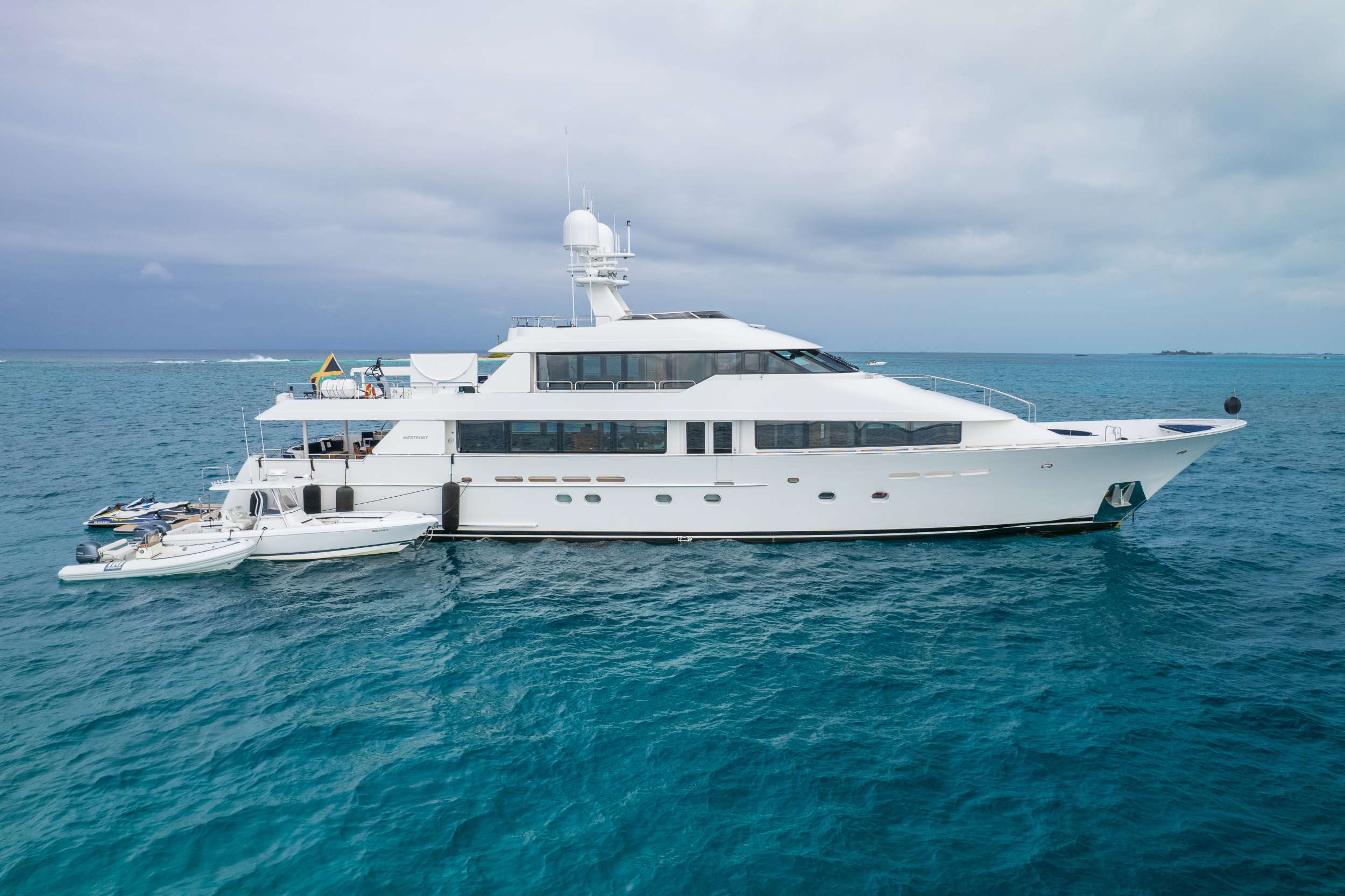 AVALINA delivers the kind of experience that made Westport a classic American yacht build&mdash;exceptional craftsmanship, smooth performance, and effortless comfort. Designed with charter guests in mind, she welcomes up to 10 guests and offers a versatile layout ideal for both relaxed cruising and memorable time spent with family or friends.

She features five spacious staterooms, all with ensuite bathrooms, including a highly desirable full-beam main deck master suite offering privacy, generous space, and natural light. The remaining guest accommodations are located on the lower deck, creating a flexible setup well suited for couples, families, or mixed charter groups.

Inside, AVALINA boasts a comfortable main salon with ample seating and a formal dining area, perfect for gathering after a day on the water. The sky lounge adds a second indoor living space with plush seating and entertainment, ideal for movie nights, cocktails, or simply unwinding in an elevated setting.

Her exterior decks are designed for effortless outdoor living. The sundeck features a Jacuzzi, sun pads, and panoramic views, while the bow seating area provides a peaceful spot for cruising or sunset moments. Multiple alfresco lounging and dining spaces throughout ensure guests can fully enjoy life on the water in comfort and style.