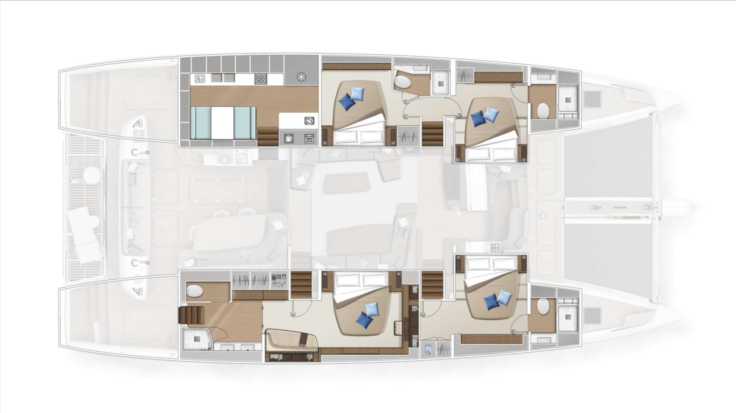 Explore the layout and specifications for AMAREA, a 67 ft Sailing Catamaran