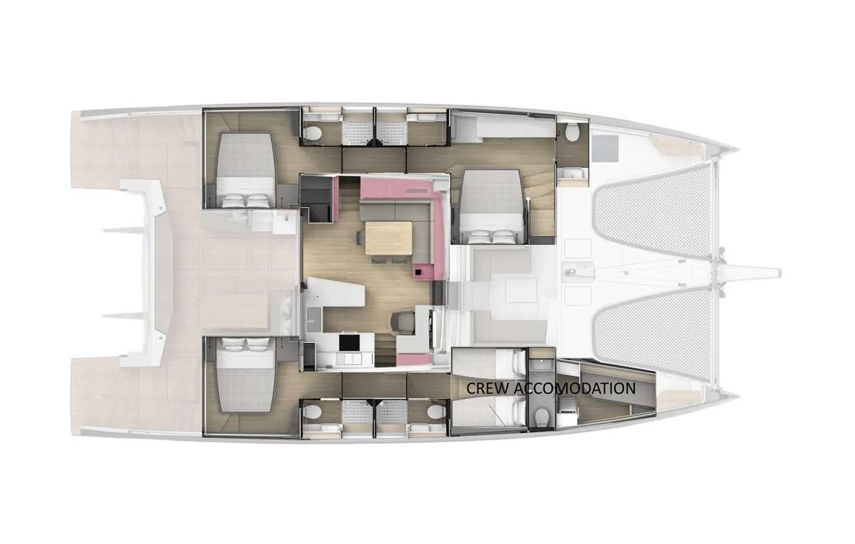 Explore the layout and specifications for MYMLAN II, a 58 ft Sailing Catamaran