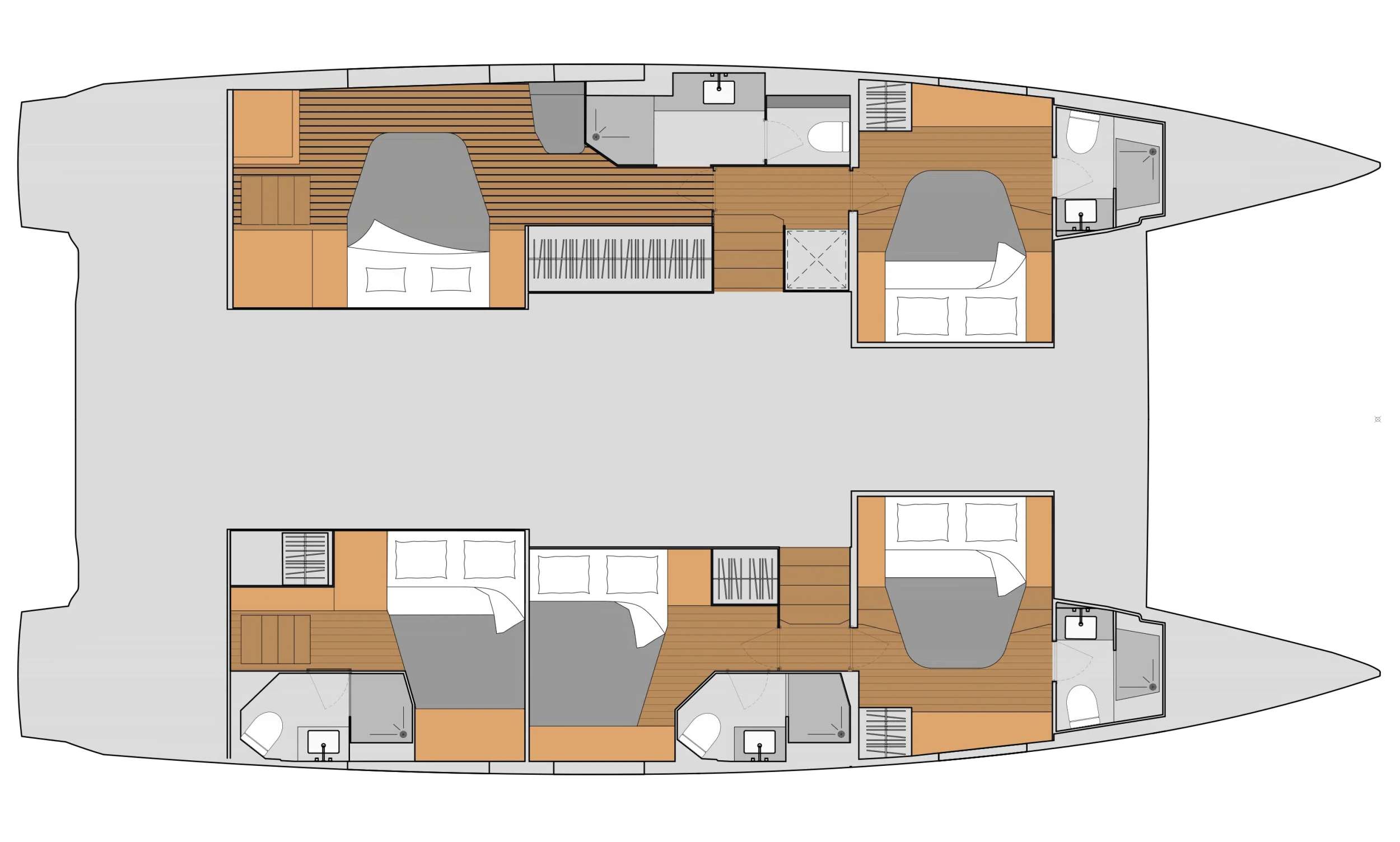 Explore the layout and specifications for BLUE ONE, a 51 ft Sailing Catamaran
