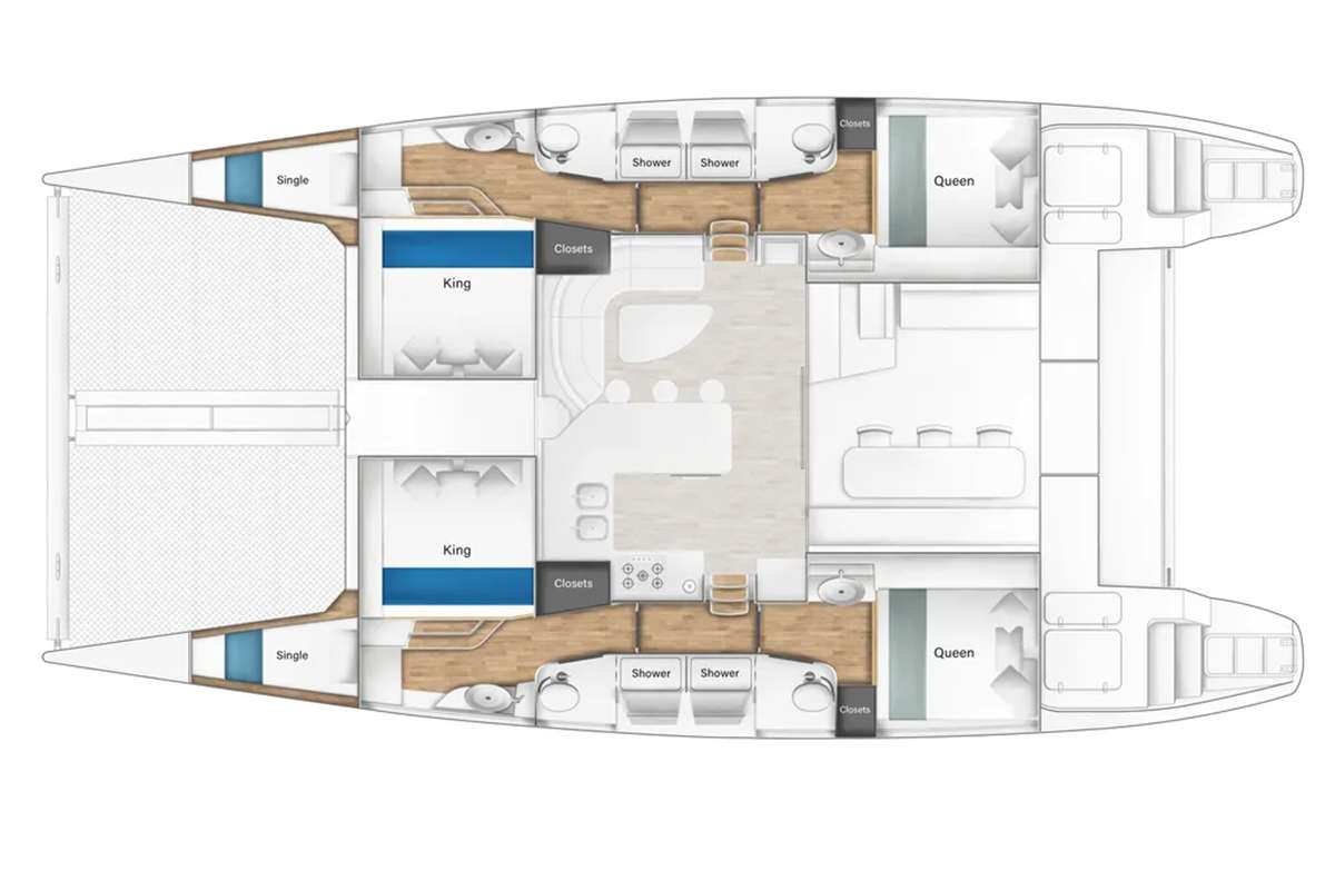 Explore the layout and specifications for MOONSTRUCK, a 50 ft Sailing Catamaran