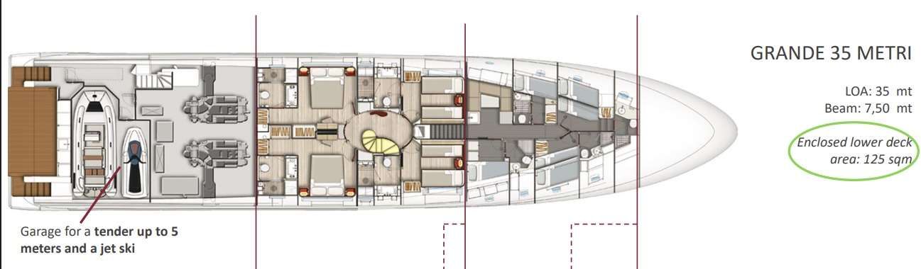Explore the layout and specifications for PURA VIDA, a 114 ft Motor Yacht