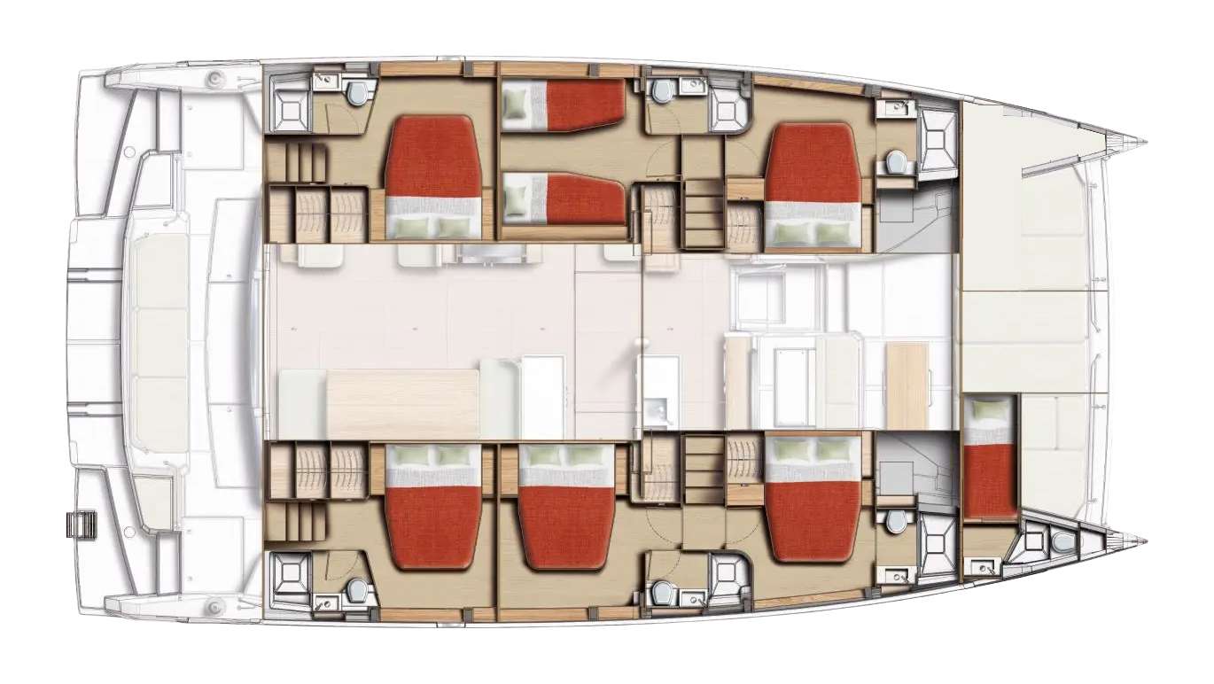Explore the layout and specifications for JUMEAUX, a 58 ft Sailing Catamaran