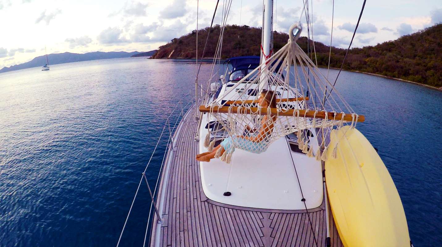 SAYANG Yacht Charter - Enjoying the hammock on the bow