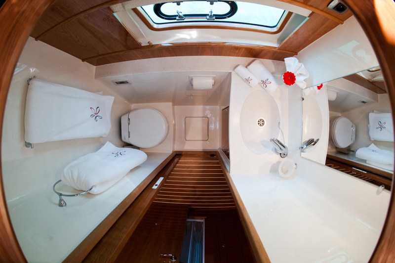 ELYSIUM Yacht Charter - Sink, head area.  The showers are seperate