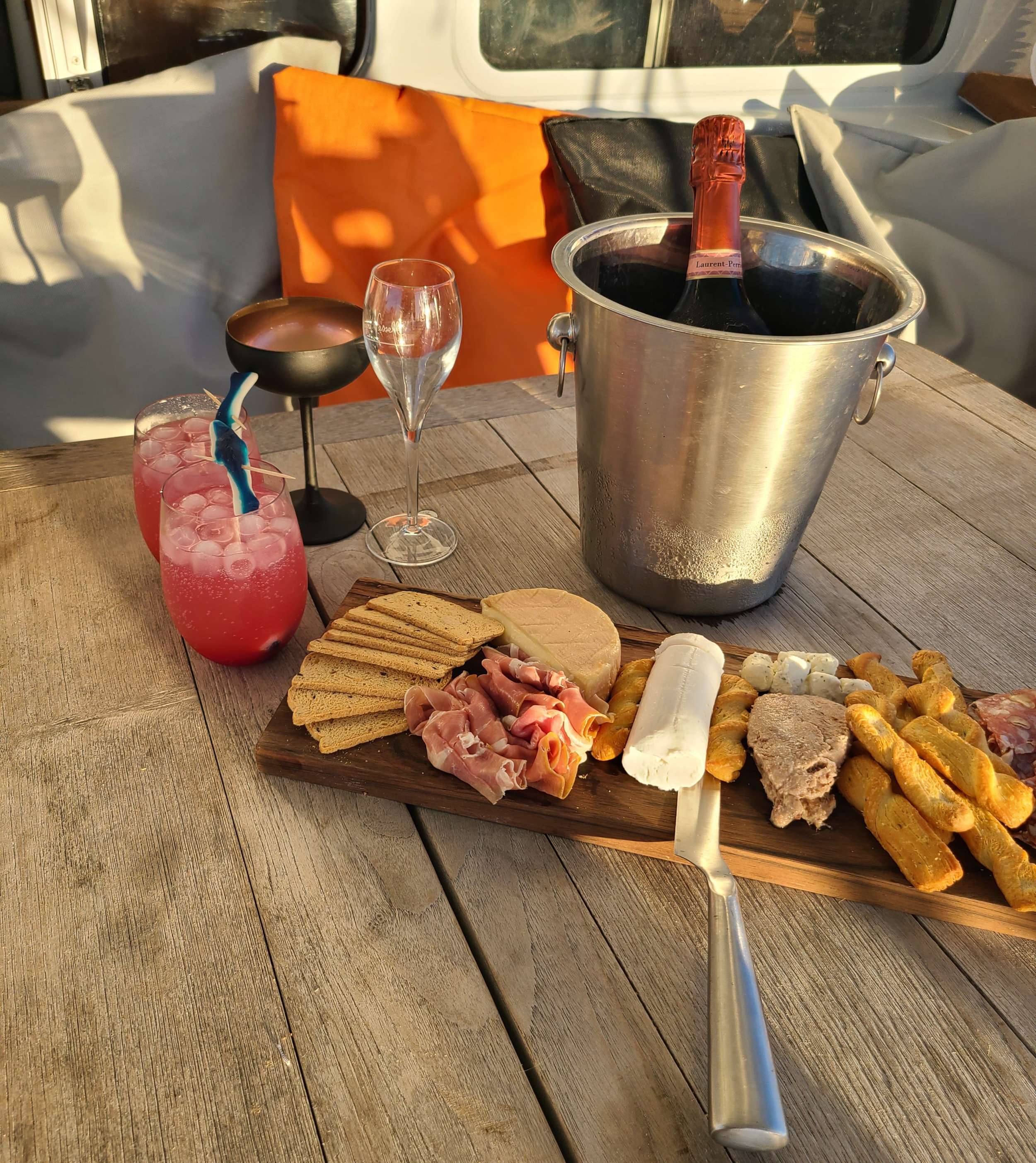 MIMBAW Yacht Charter - Charcuterie on the aft deck