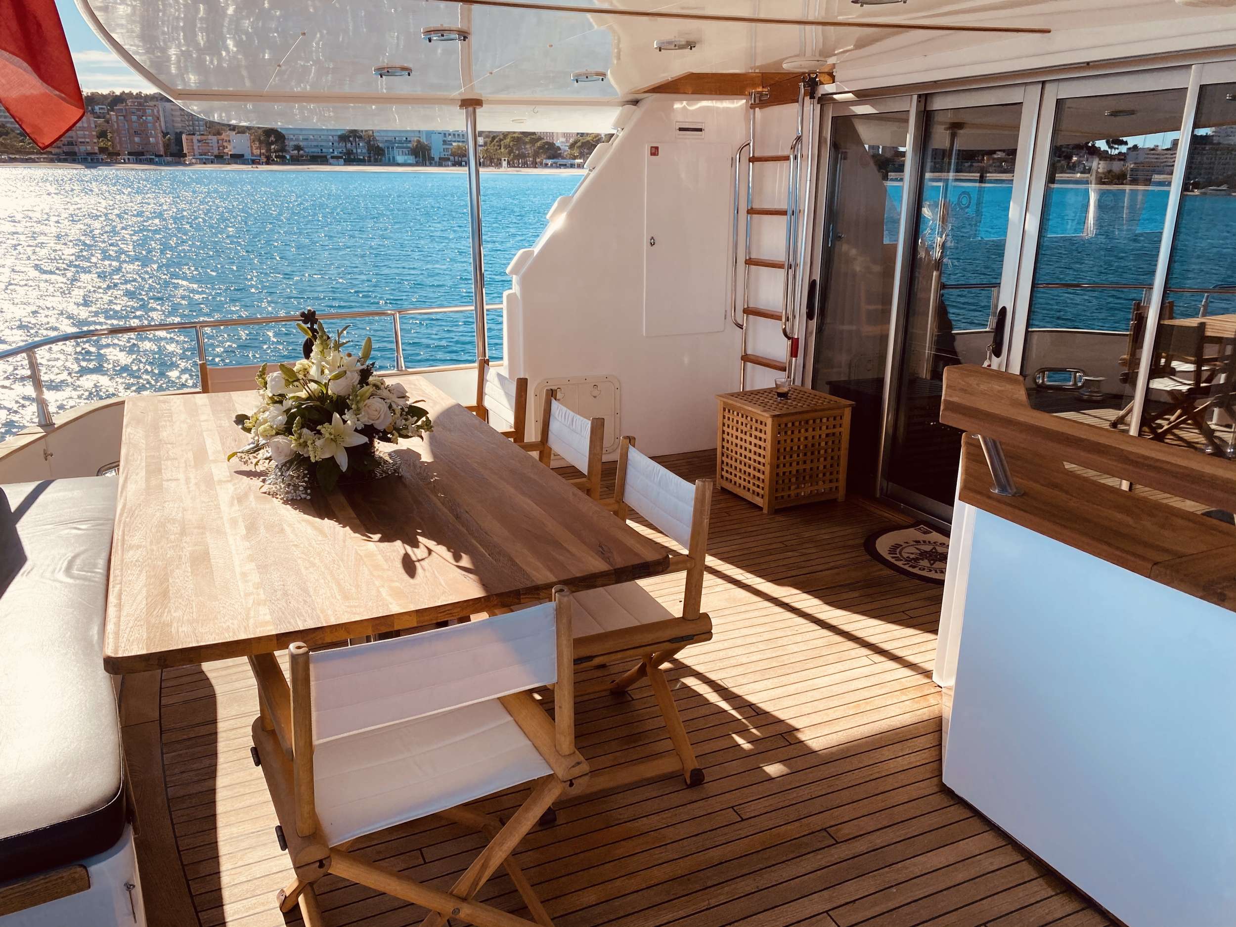 The aft cockpit accommodates 11 guests comfortably and also has an outside bar