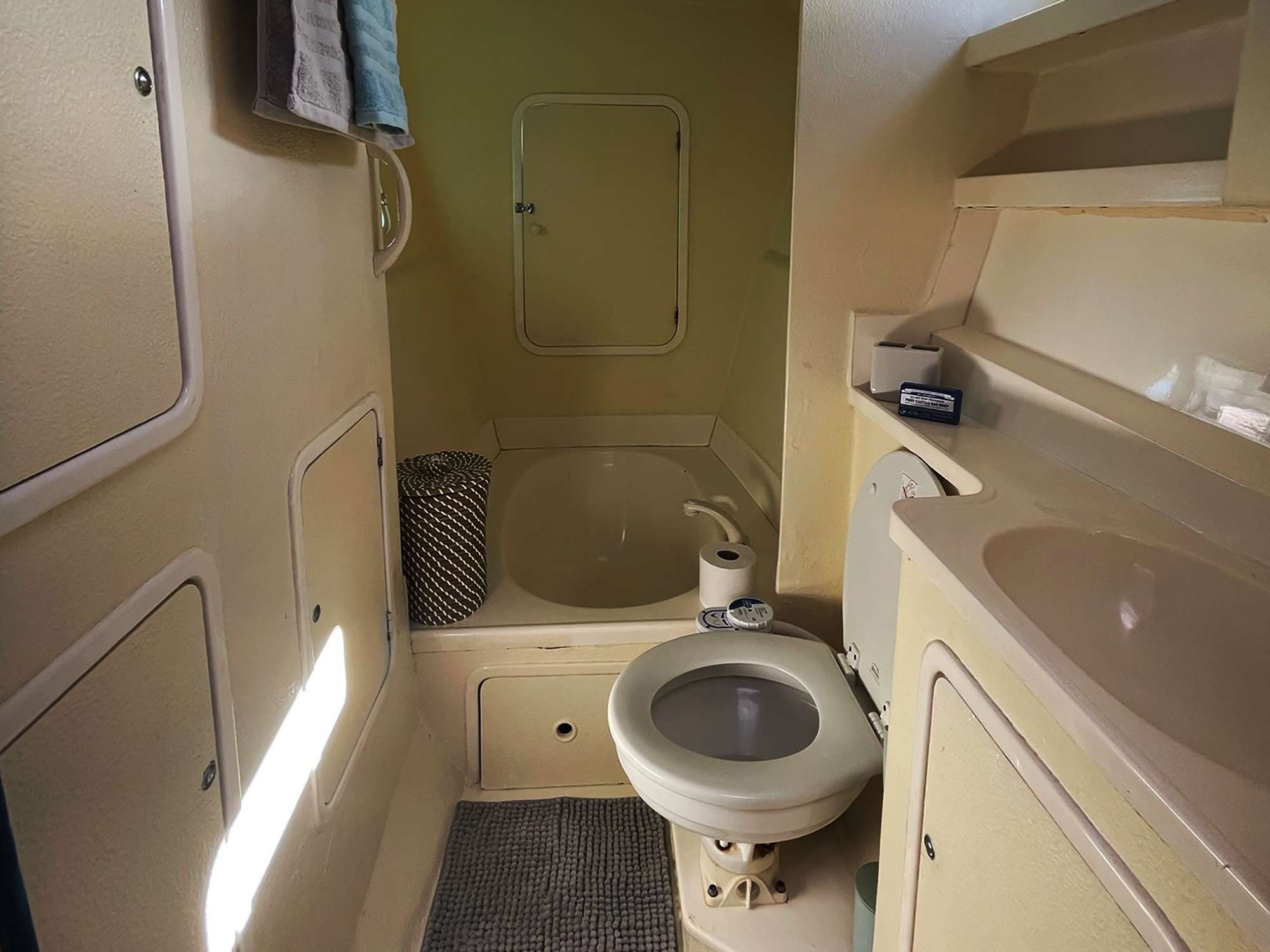 RUBICON Yacht Charter - Primary Bathrooms both with tub &amp; shower.  Additional interior photos of Rubicon are featured on the Guest Comments page