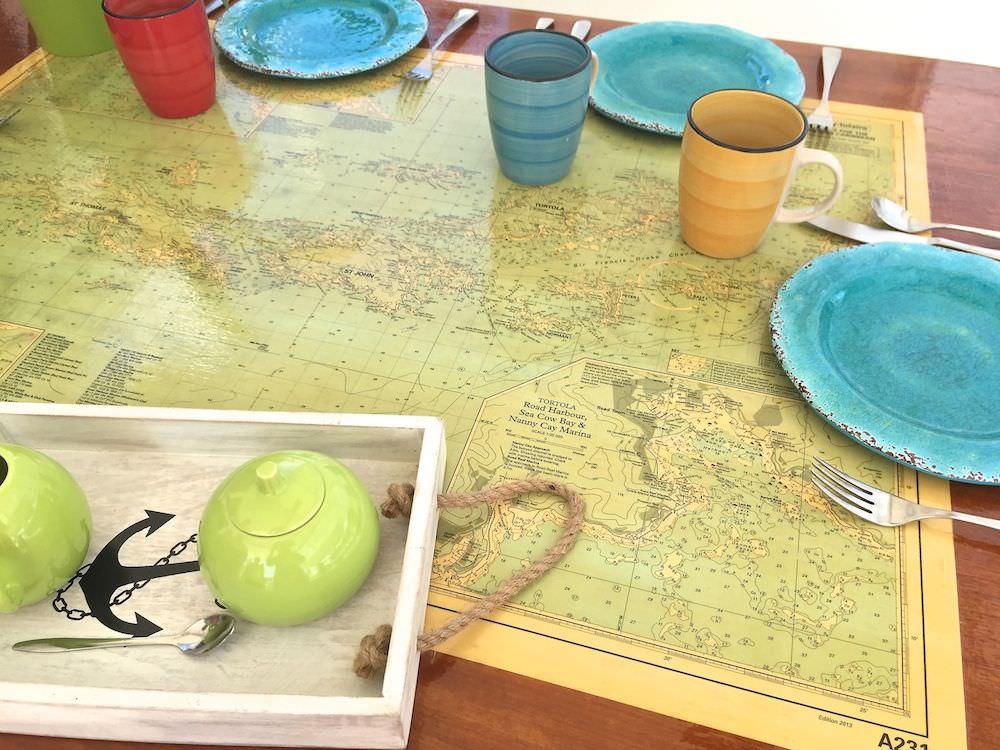 Inlaid Map of the US and British Virgin Islands in the cockpit table.