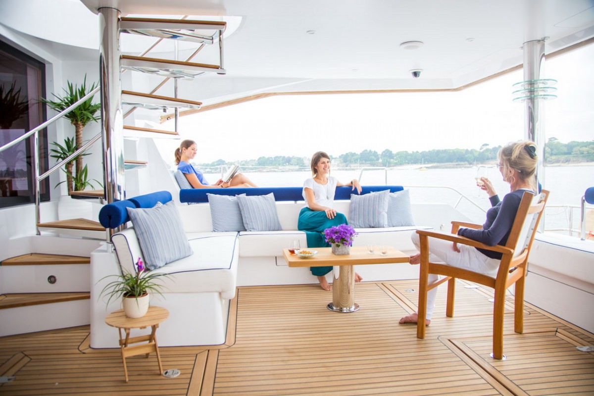 WINDQUEST Yacht Charter - Aft Deck Relaxing