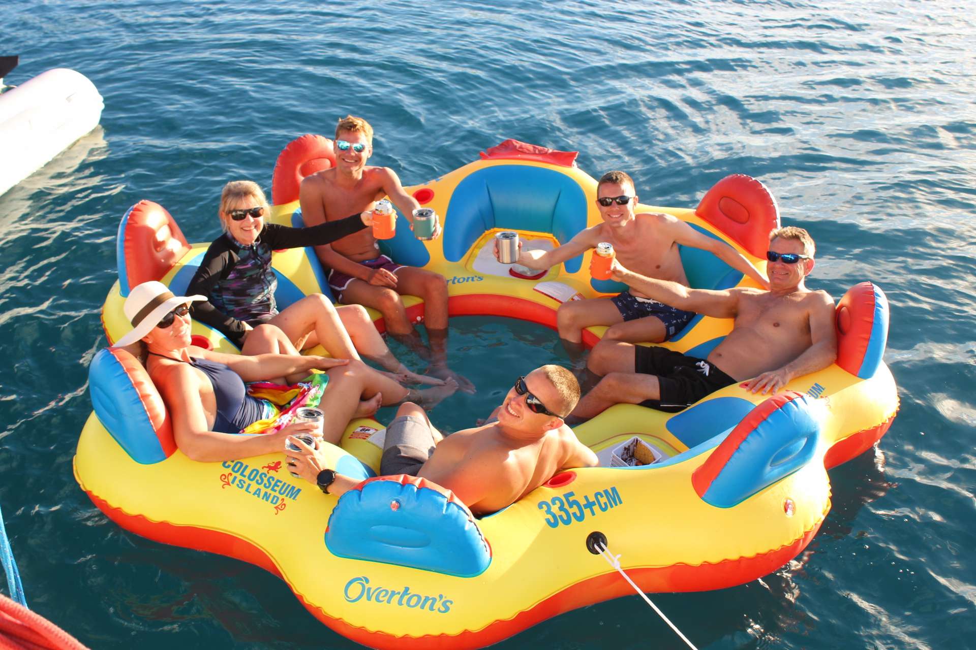 6 big comfy beanbags make riding on the trampoline while under sail a joy!  Cocktails anyone?