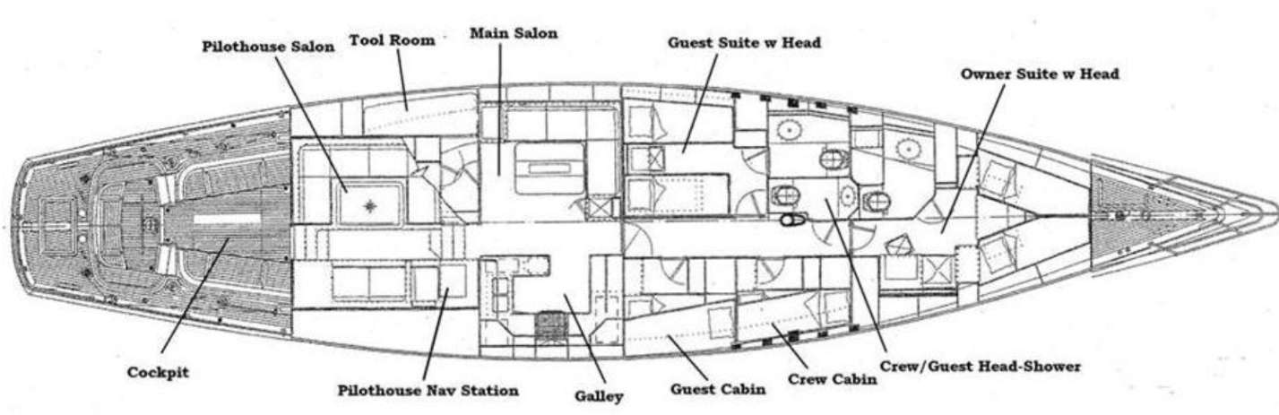 Explore the layout and specifications for NORTHERN STAR, a 76 ft Sailing Monohull