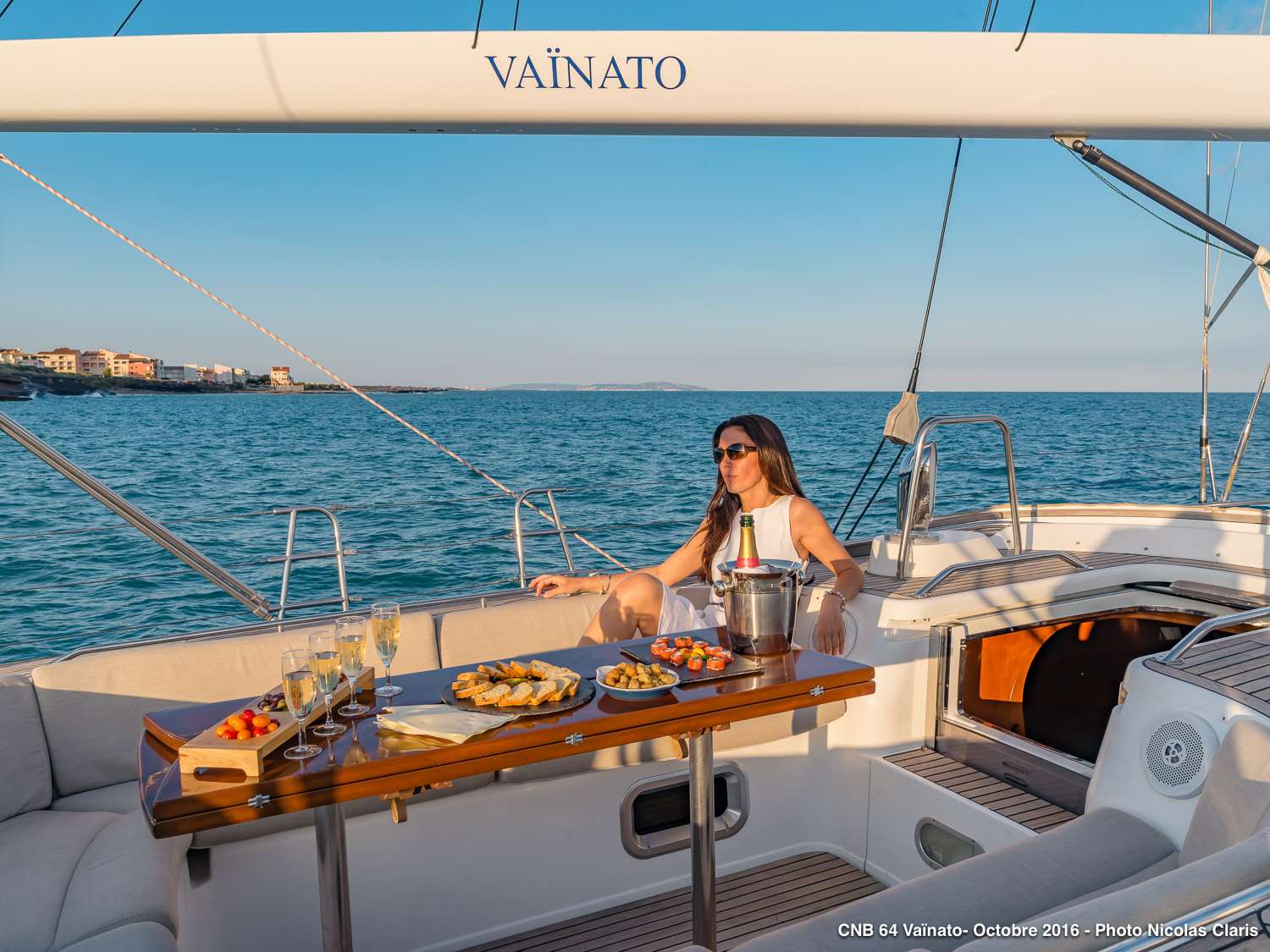 VAINATO is a CNB 64' from 2001 and had a major refit in 2014. She has 2 crew members and accommodates up to 6 guests in 3 double cabins including an aft master cabin. She is based in the South of France and operates charters from the French Riviera and Corsica.