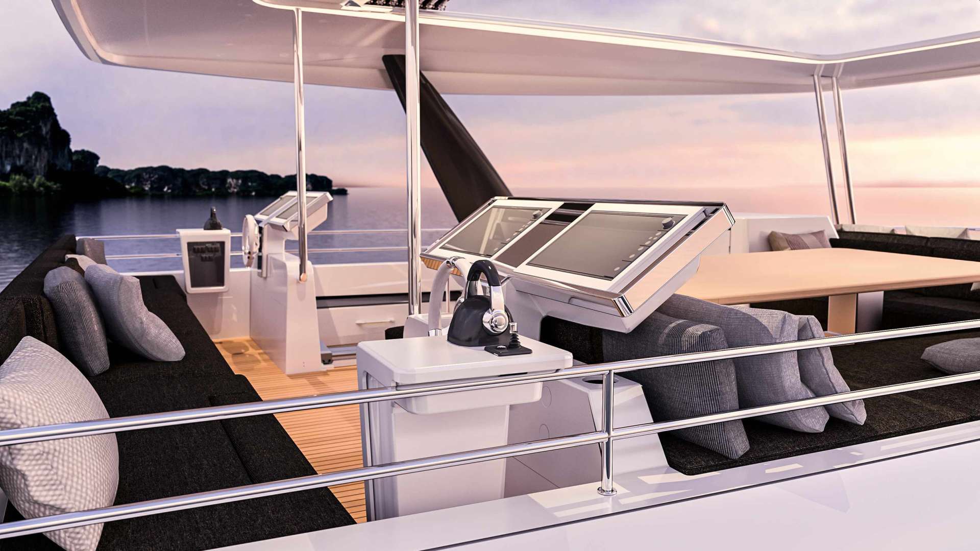 JAN'S FELION Yacht Charter - The flybridge and helm stations