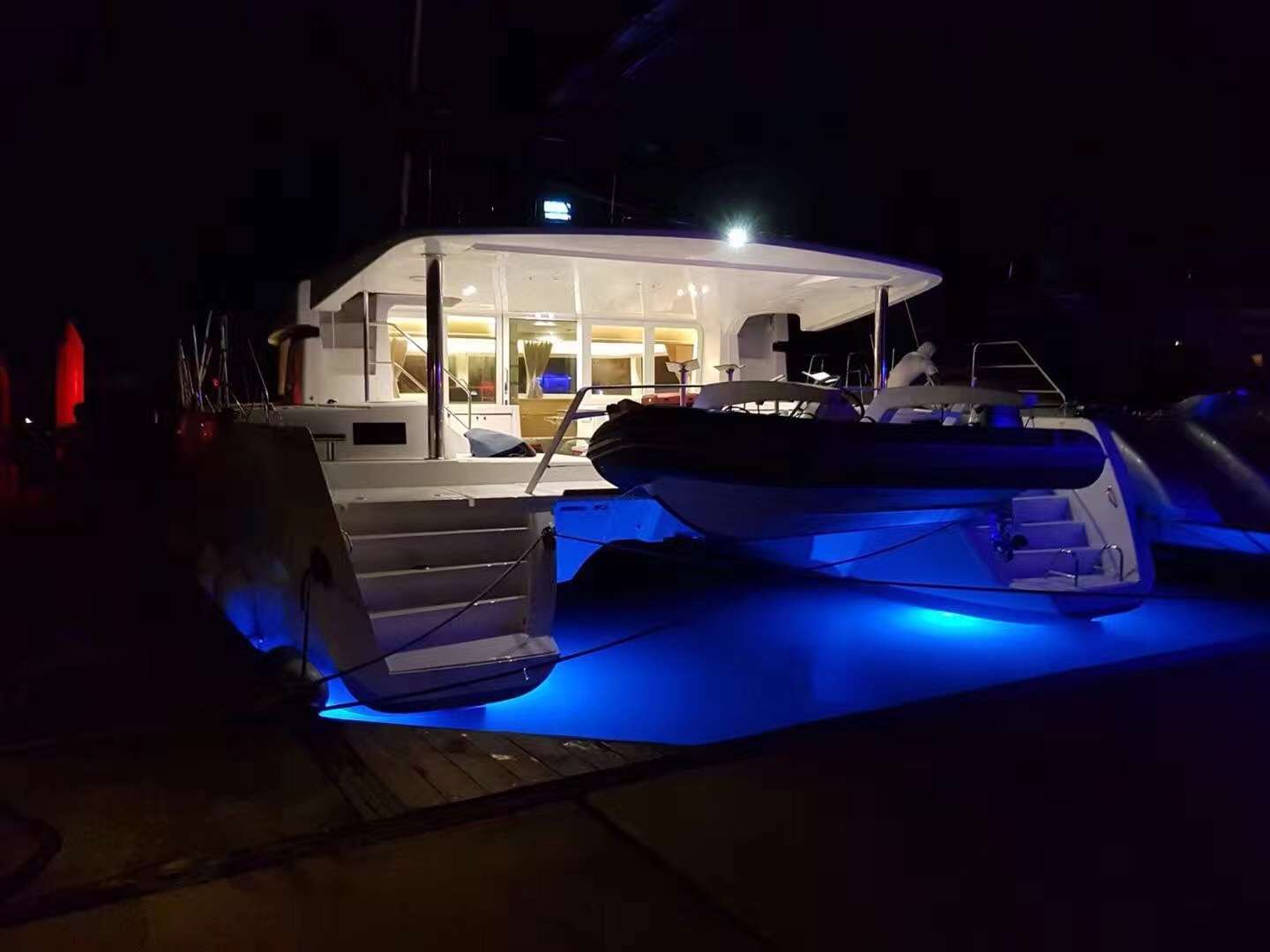 Blue Moon Yacht Charter - Sternview - Night Time