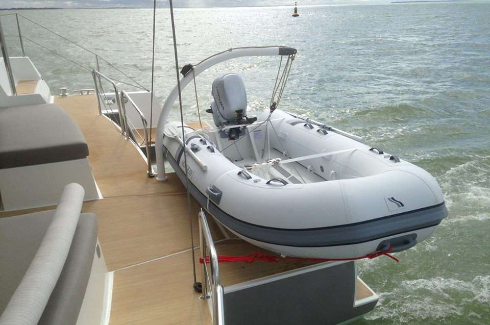 Spacious aft deck with tender