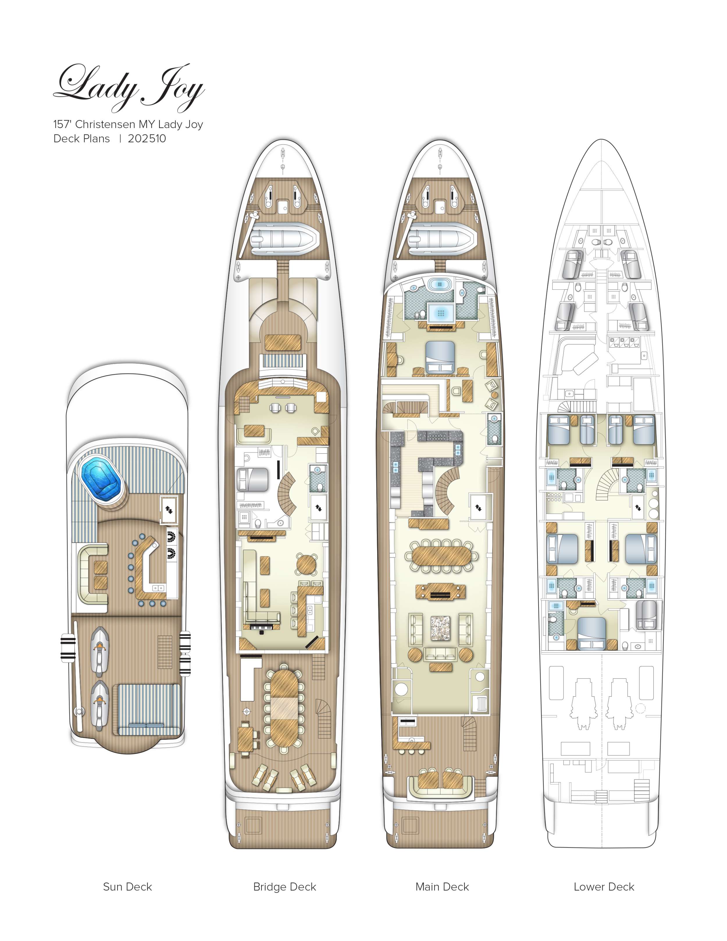 Explore the layout and specifications for Lady Joy , a 157 ft Motor Yacht