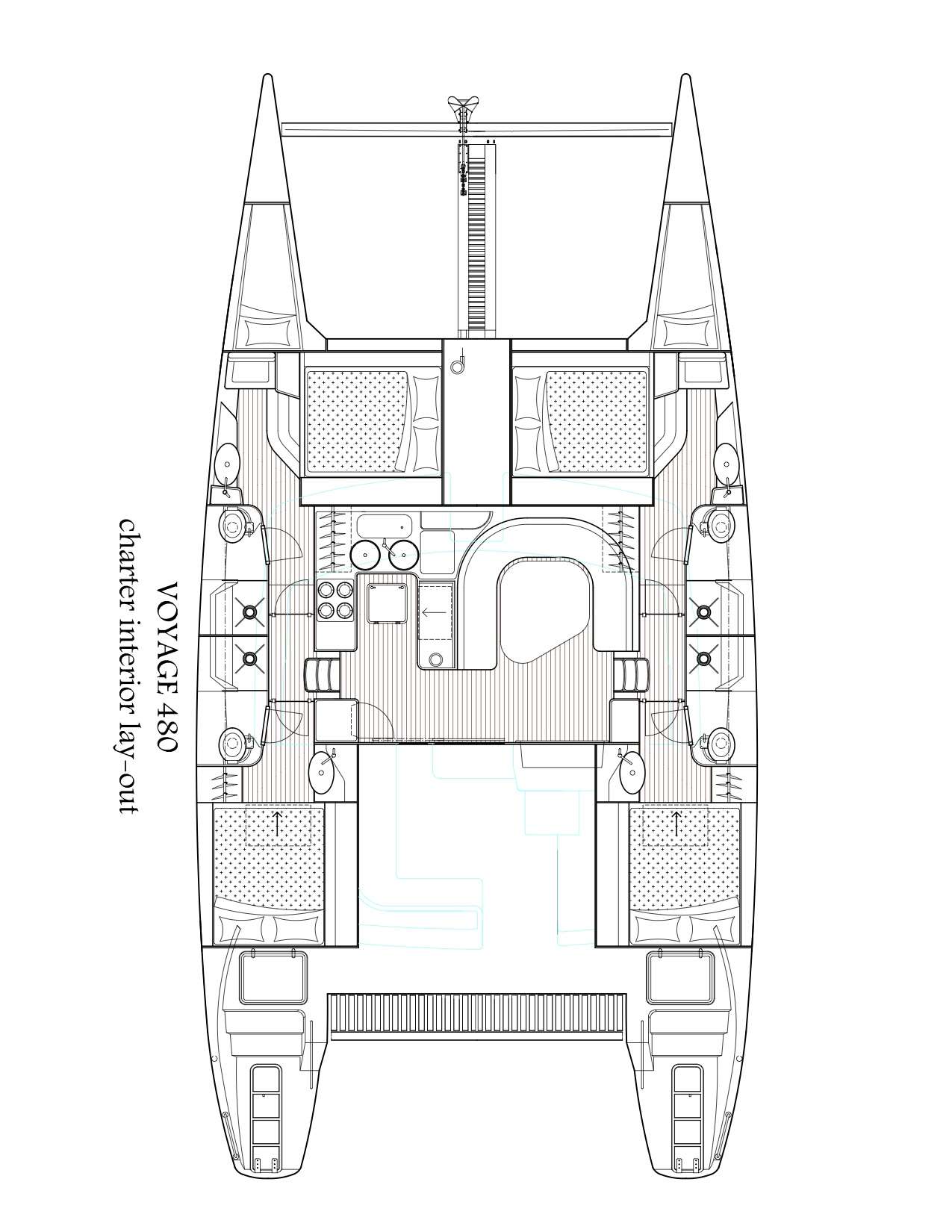 Explore the layout and specifications for VOYAGE 480, a 48 ft Sailing Catamaran