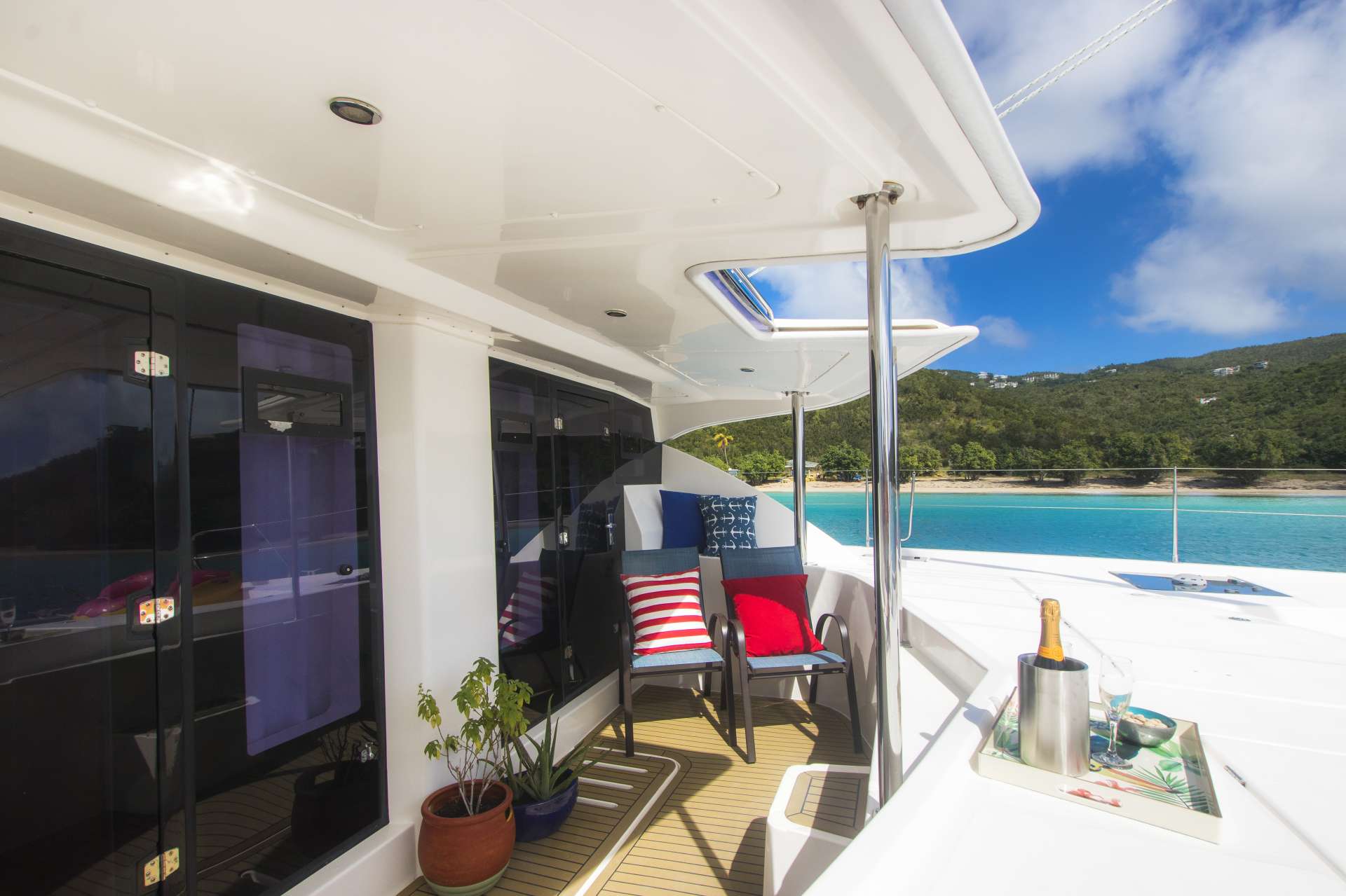 Stateroom access to patio and forward deck.