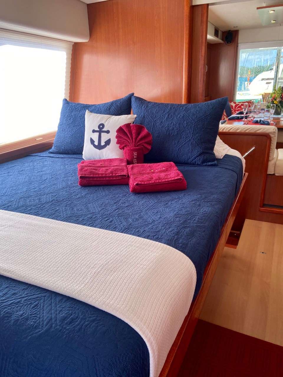 SEA ESTA Yacht Charter - One of two main deck staterooms, with direct access to forward patio