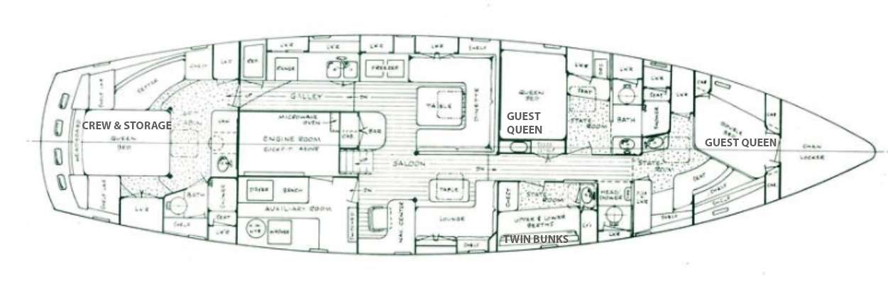 Explore the layout and specifications for KAI, a 72 ft Sailing Monohull