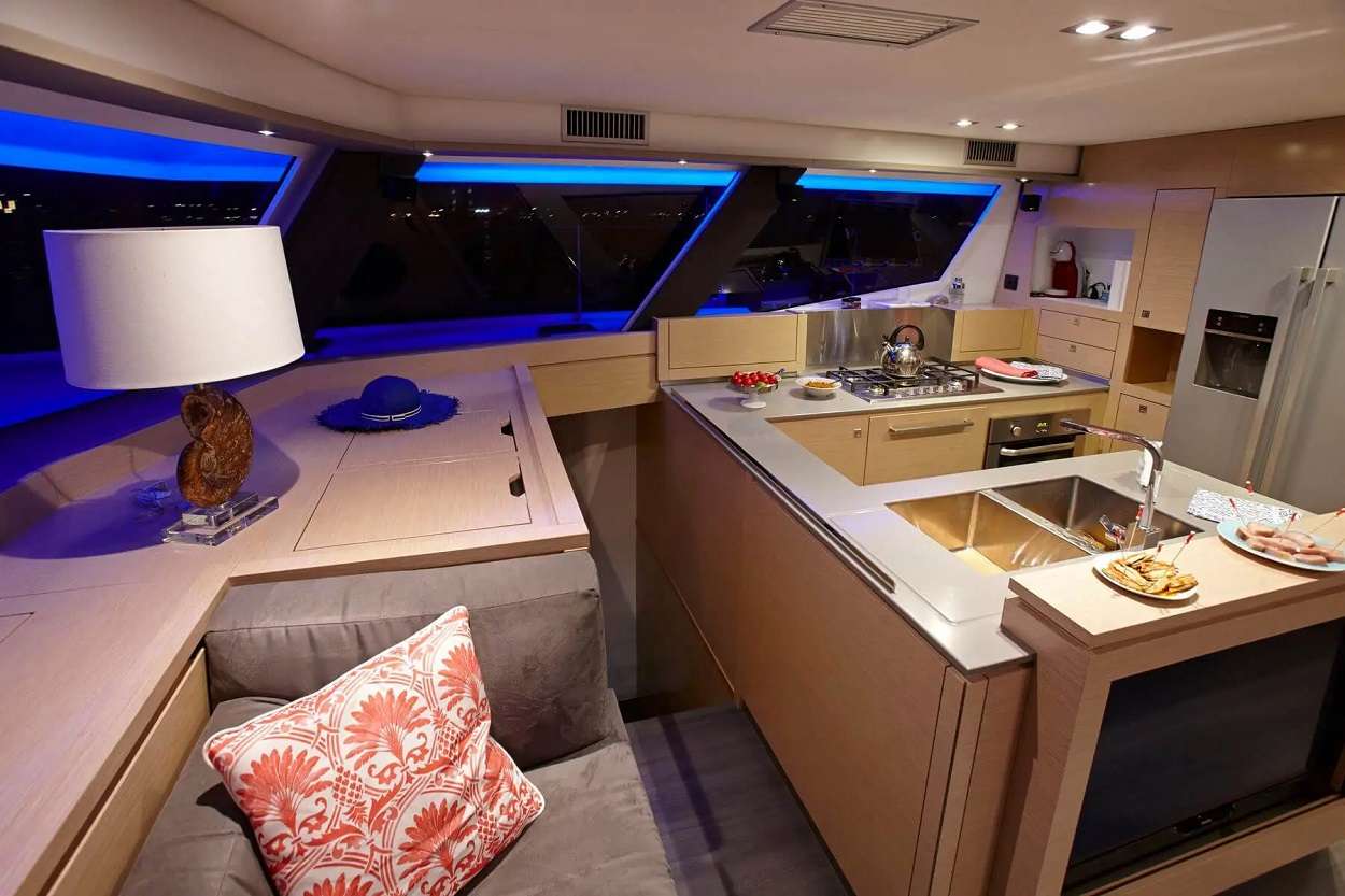 ENCHANTE Yacht Charter - Kitchen and stairs to bow cabin