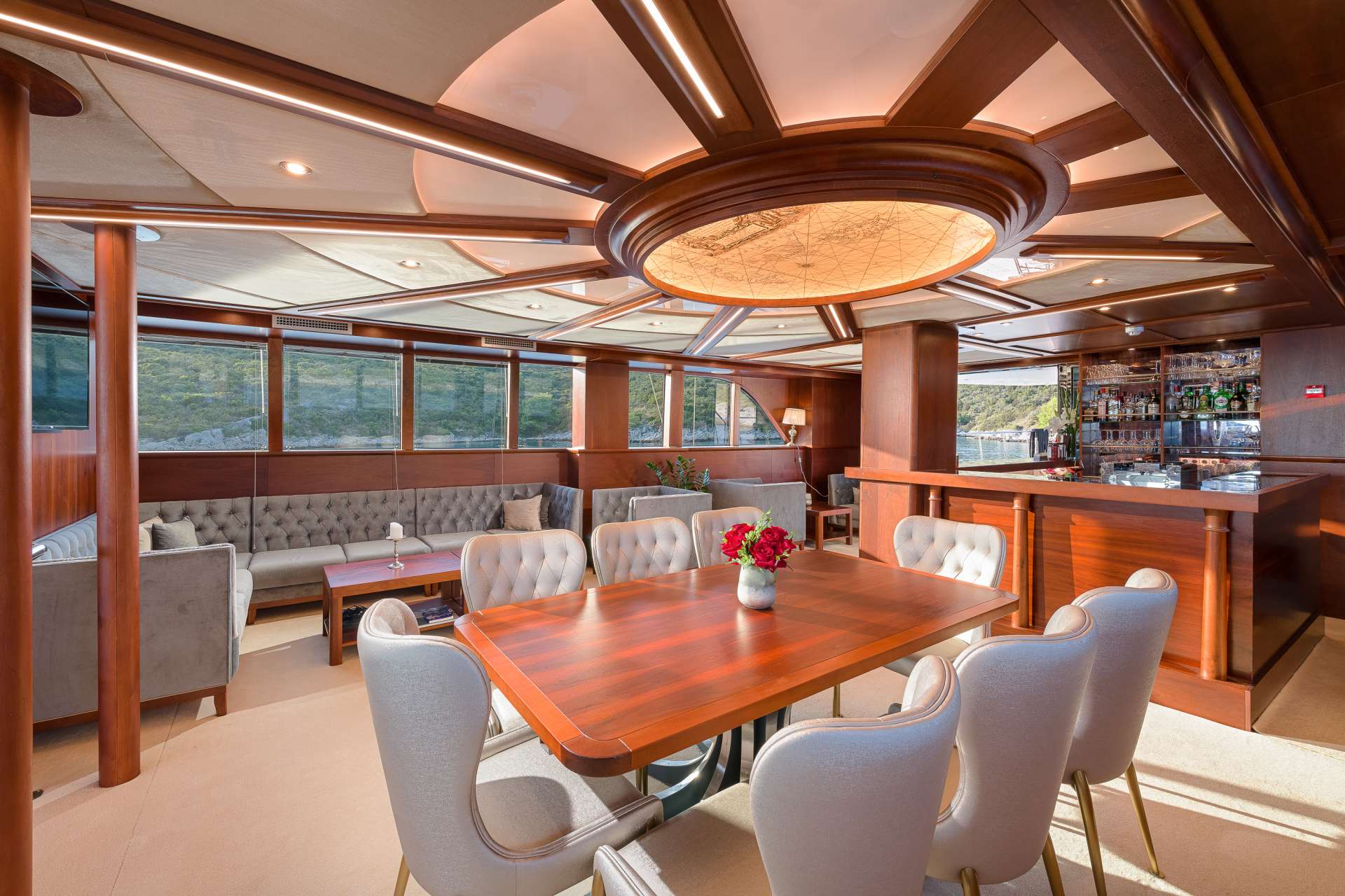 LADY GITA Yacht Charter - Salon dining area (expandable table)