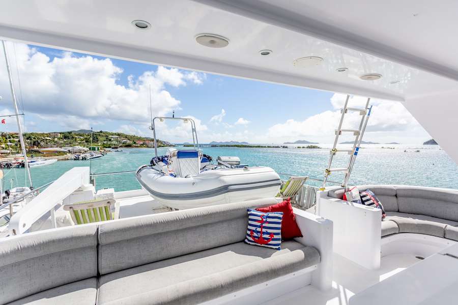 PRIME TIME Yacht Charter - Sundeck with the tender