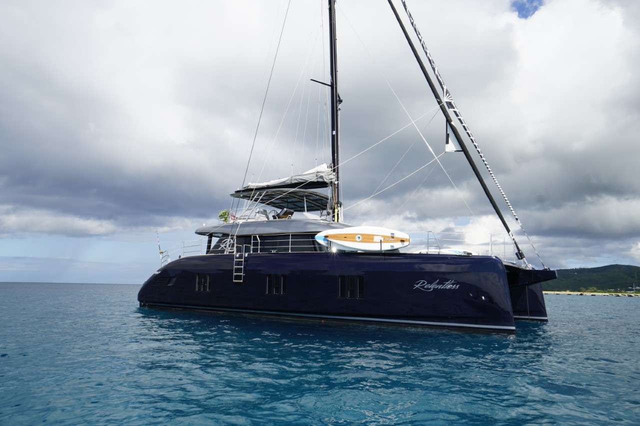RELENTLESS: A 60' Sunreef Yacht of Pure Luxury
Relentless is a stunning 60' Sunreef catamaran that offers the ultimate in luxury and comfort for up to 8 guests. She features an up-galley layout, an owner's edition layout with a spacious king owner's suite, and three additional queen cabins, all with en-suite bathrooms and stall showers. Each stateroom also has a 32