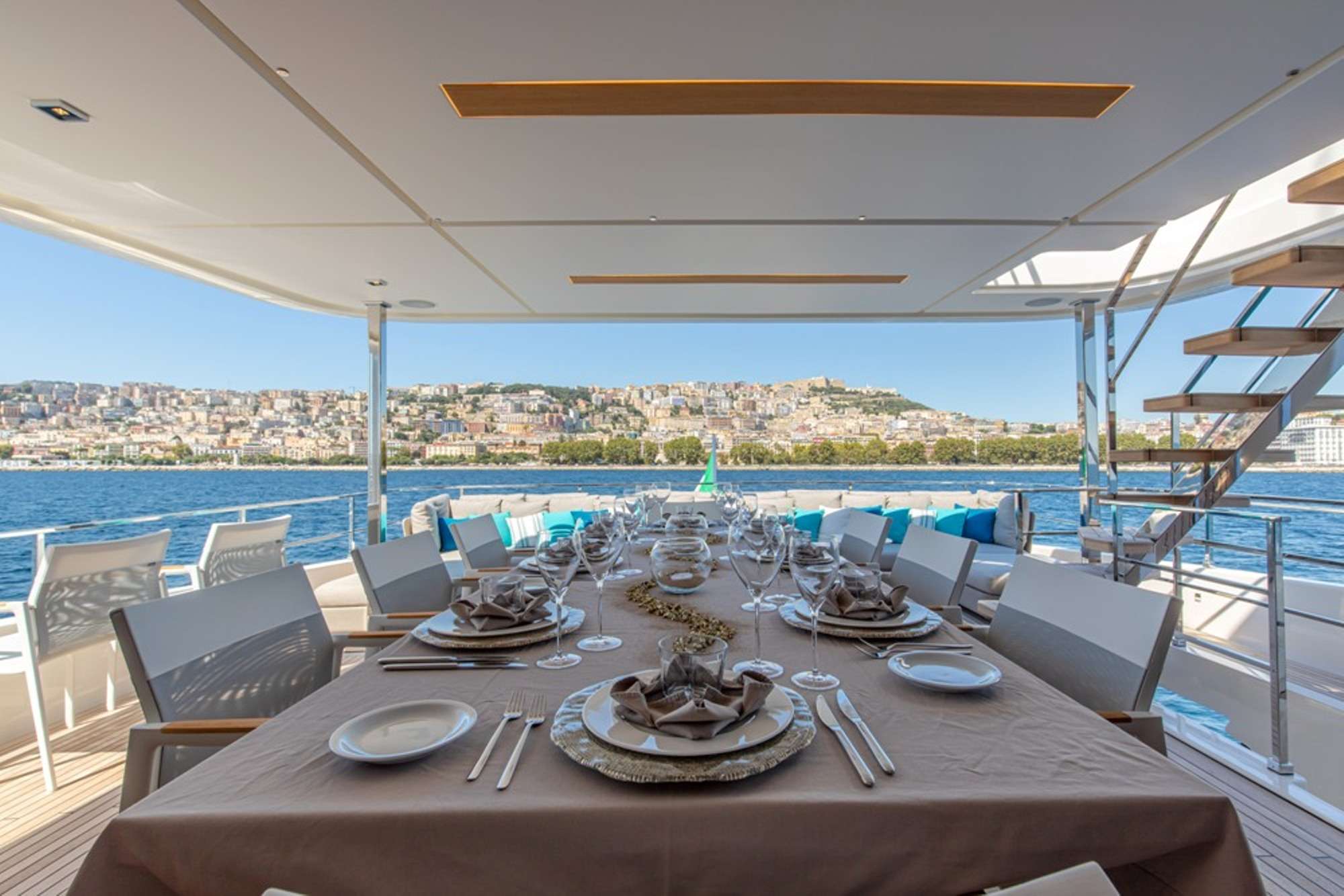 Penelope Yacht Charter - Upper deck al fresco dining table