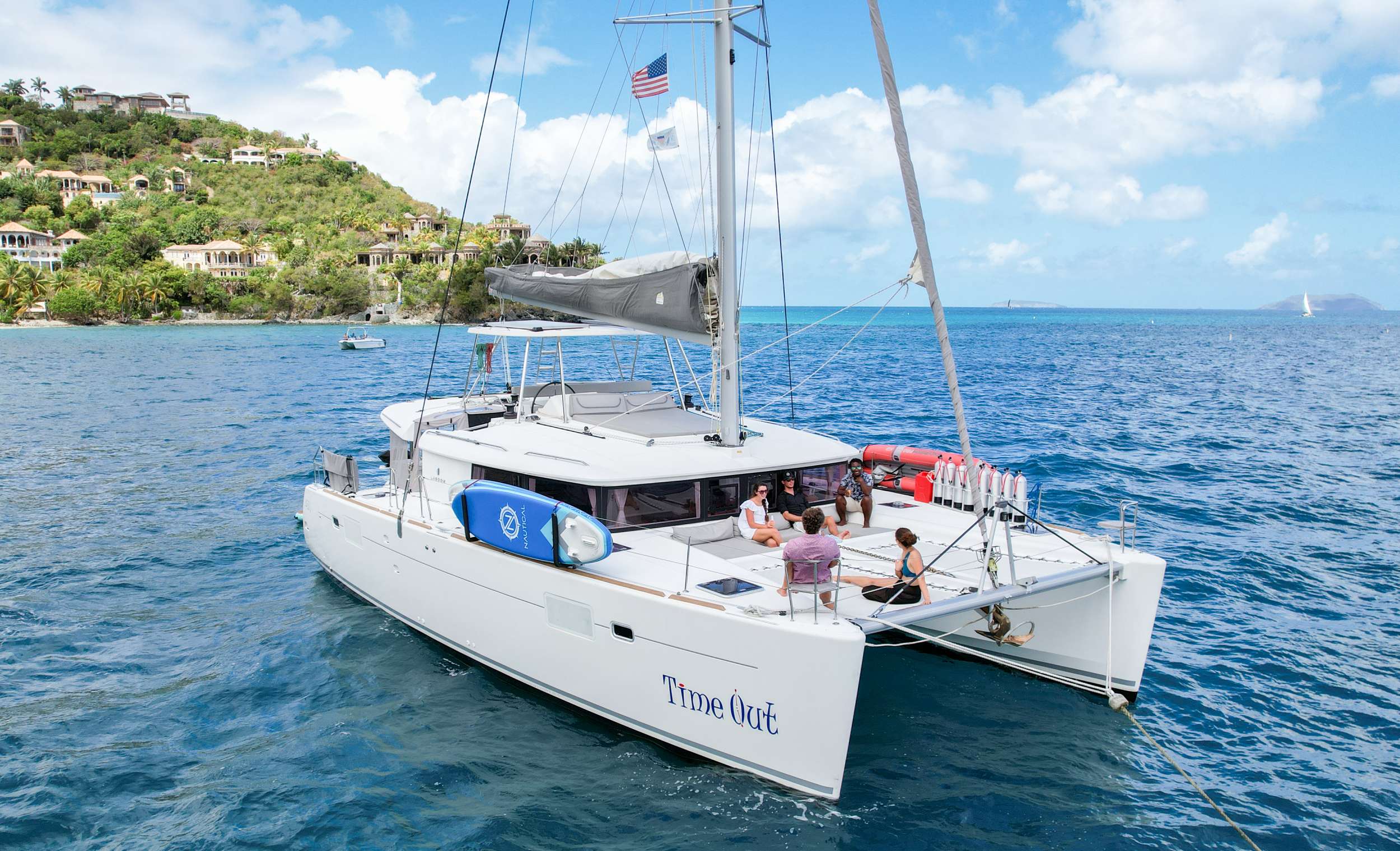 Time Out is a great option for families and groups of friends looking for a chance to disconnect from the rat race and re-connect with each other. A 2017 Lagoon 450F, Time out is outfitted to sleep up to 6 guests comfortably in 3 staterooms, each with ensuite heads. Meals are typically taken al fresco in the yacht&rsquo;s roomy cockpit, and guests can enjoy a variety of lounging areas throughout. The flybridge boasts 360&ordm; views, perfect for taking in the sights while sailing or at anchor with a cocktail in hand. The yacht has been outfitted for entertaining, with water toys, elegant amenities and a crew to bring it all together. Whether checking out new dive spots or curling up in the forward cockpit with a good book, this is your indication that you need some TIME OUT!