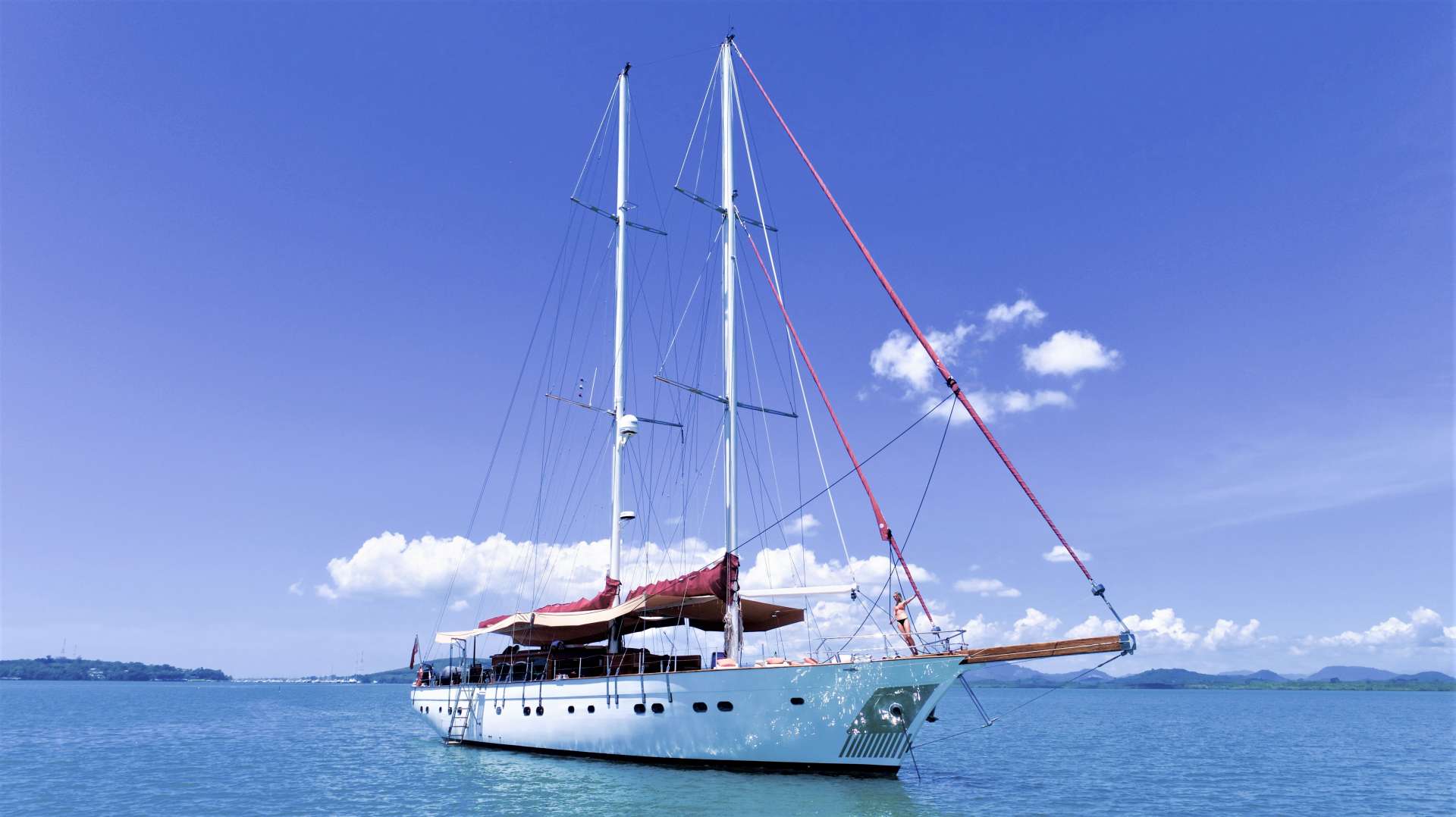 ORIENT PEARL is a custom-built luxurious sailing yacht, available  for charter in Southeast Asia.  Reminiscent of Turkish gulets, she has a wide beam, providing tremendous deck space and a generous cabin lay-out. She offers accommodation for 10 guests in five en-suite cabins, including a large, full-beam master suite, 2 double and two large twin cabins. 
The large salon receives plenty of natural light, and separates guest accommodation and crew quarters.  Comfortable sofas provide seating around a dining table. Nearby are refreshment facilities, including a coffee machine and a wine refrigerator.
The interior has oriental touches and features mahogany throughout.
The aft deck has a dining table that can seat 10 guests, as well as a bar.  On the large foredeck is another seating area around a low table and various deck chairs and sun pads. Removable awnings can be put up to provide shade whenever required.

ORIENT PEARL's Chef serves the best of delicious and healthy Thai and Asian cuisine, including fresh fish, and seafood bought directly from local fisherman.

Charter locations include Phuket - Thailand, Langkawi - Malaysia, the Mergui Archipelago - Myanmar (Burma) and from May/June to October the remote, unspoiled Anambas Islands of Indonesia. 
