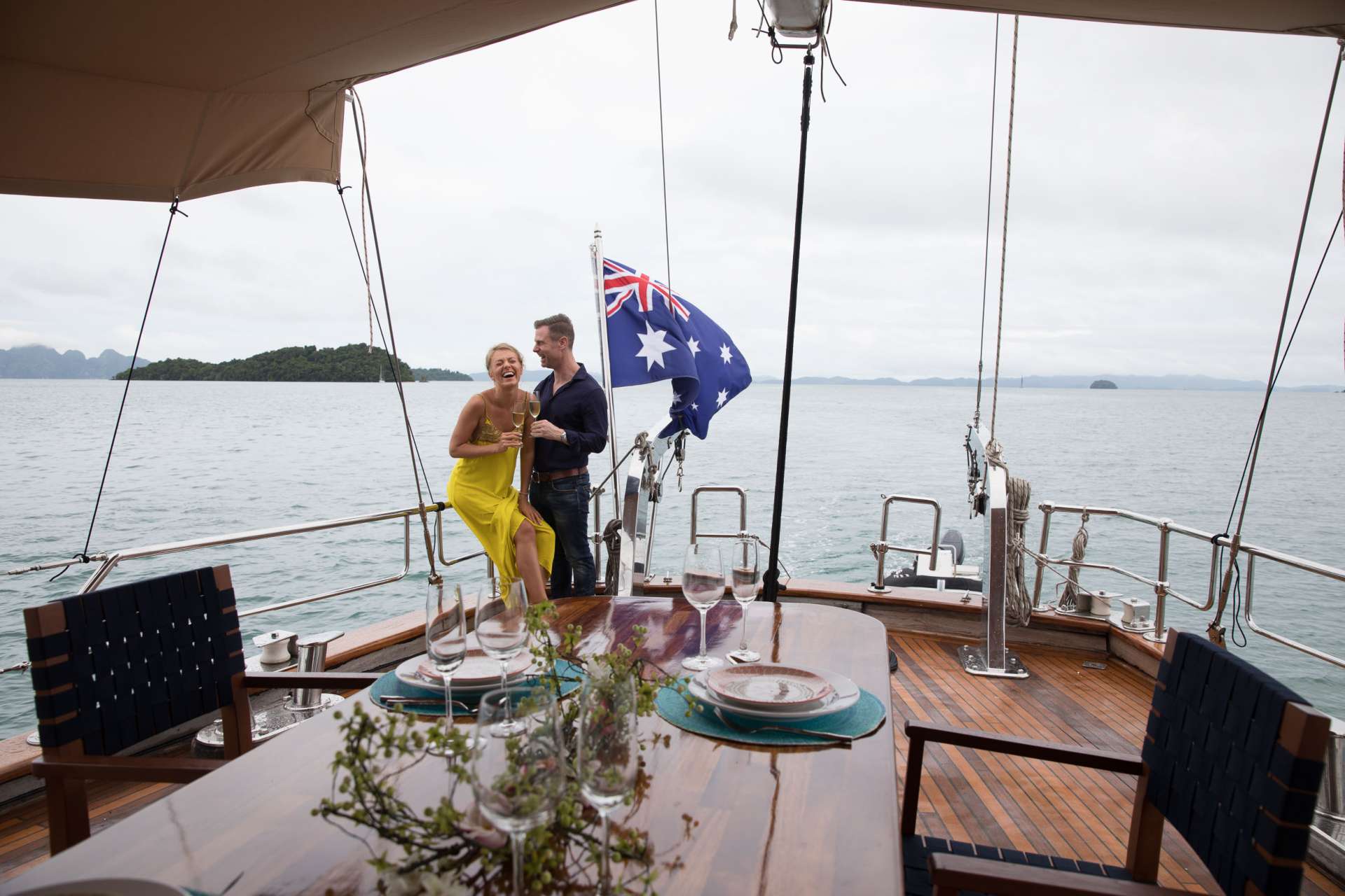 Spacious Aft deck with dining and bar