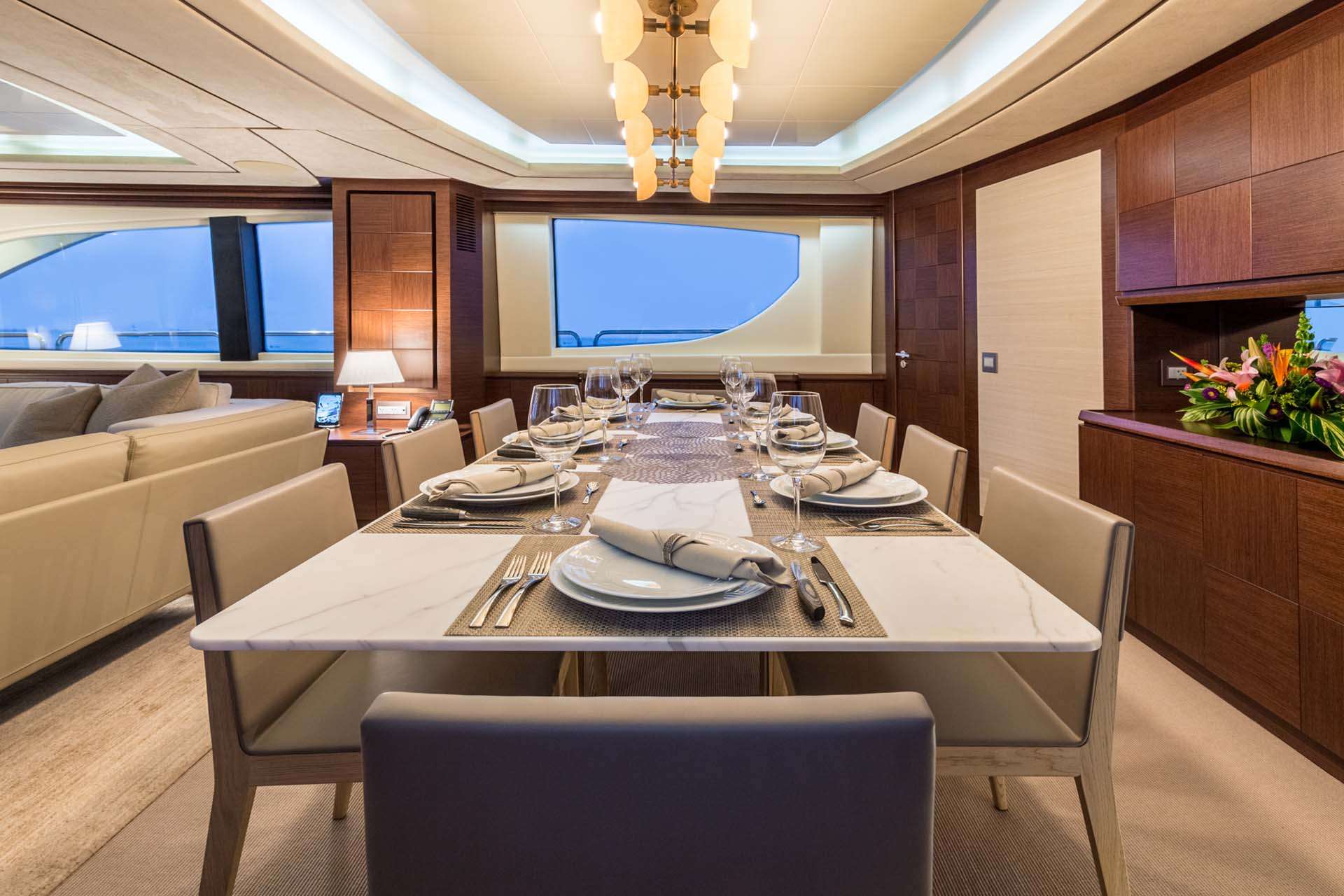 AMANECER Yacht Charter - Formal Dining