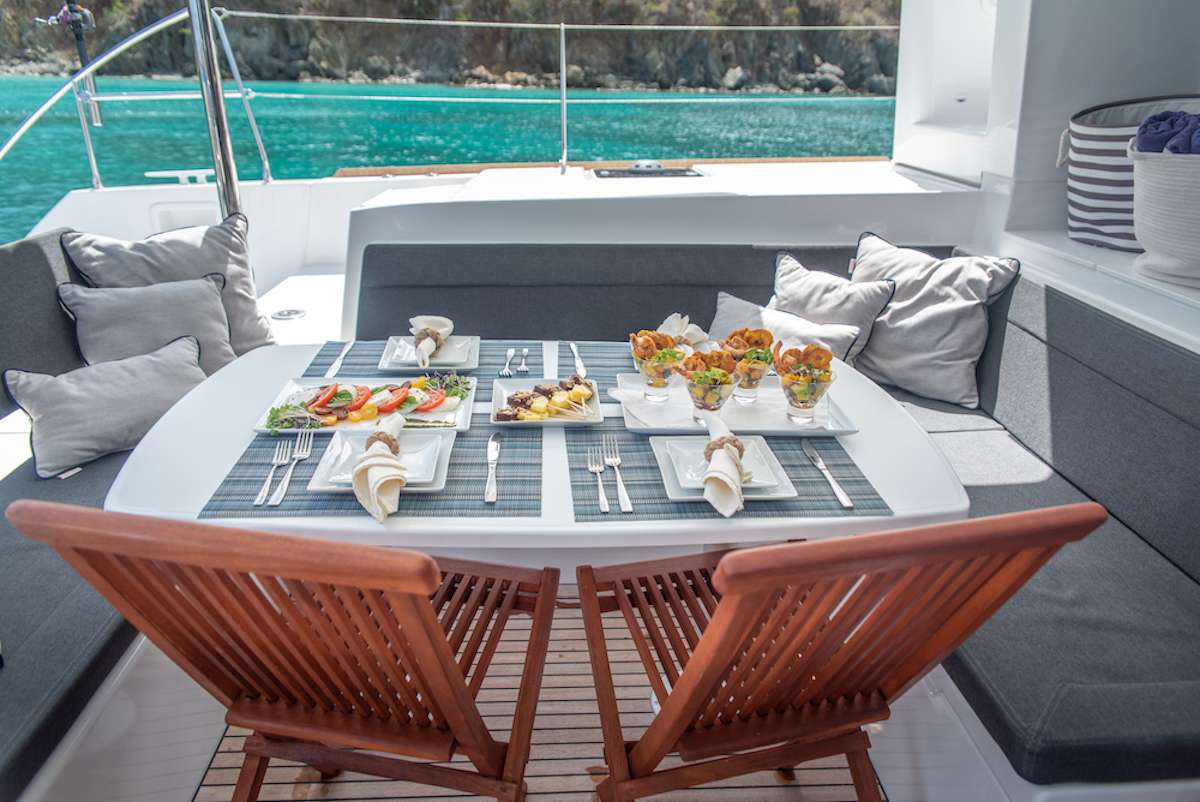 FLOATATION THERAPY Yacht Charter - Al fresco dining in the cockpit