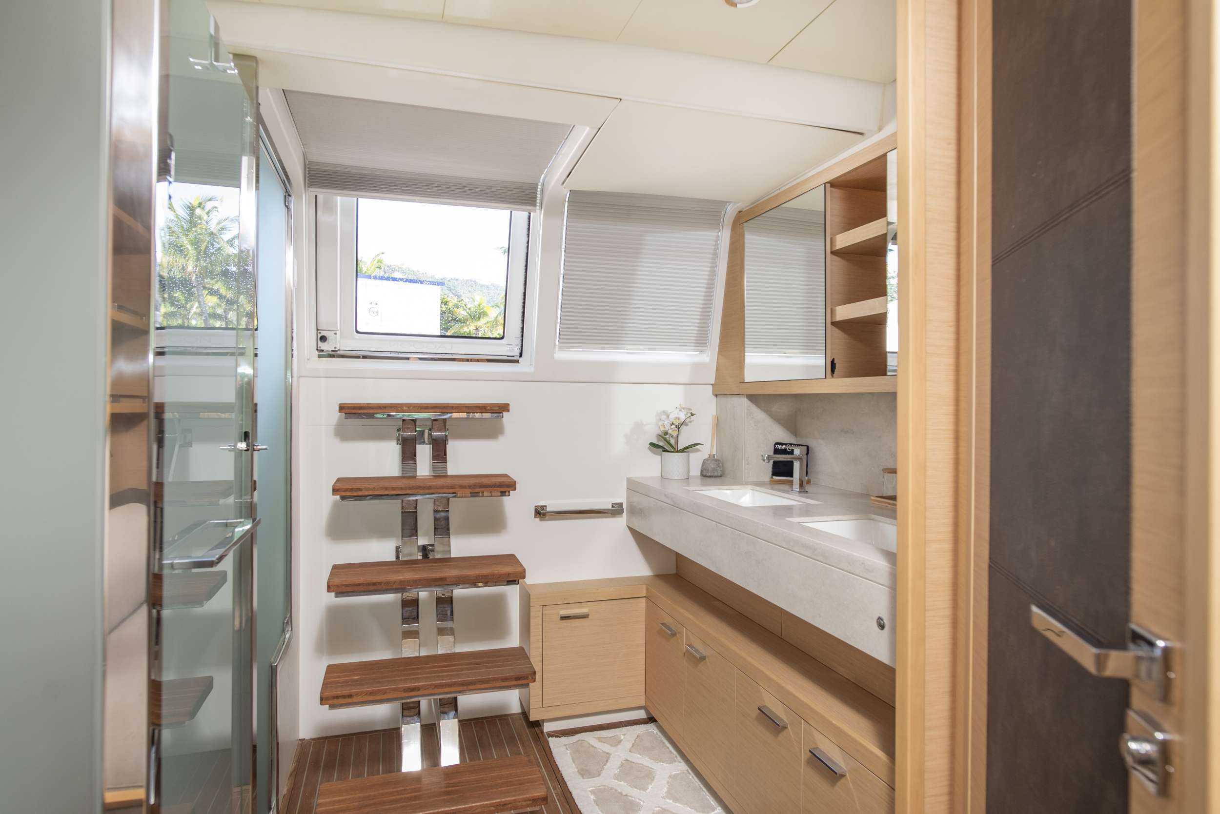 HULYA Yacht Charter - Primary sink, shower, aft access