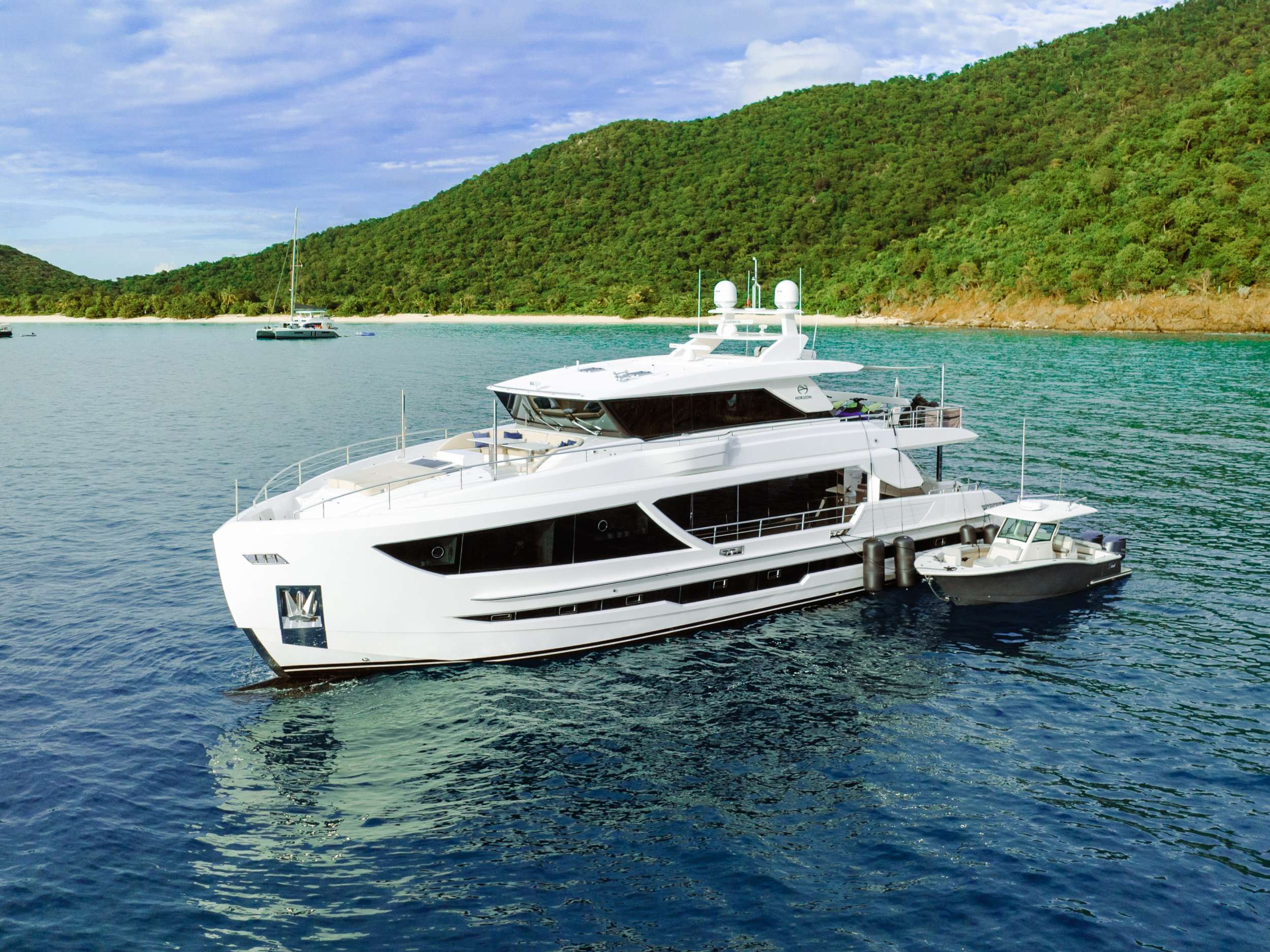 This 2020 FD87 AQUA LIFE is stunning and boasts a large interior, with innovative design features typically found on a yacht over 100’. At 90’ she has 5 staterooms and can accommodate 10 guests sleeping. She features an expansive 23’ 3” beam, spacious on-deck Master with four guest staterooms all with ensuite bathrooms, and large windows in the salon. A walk-around design on the bridge deck affords ease of access between the boat deck and forward seating areas. AQUA LIFE is equipped with a spacious beach club and swim platform aft, and is assisted by the High Performance Piercing Bow and hull design, with high-end equipment as standard, performance is efficient and stable. Fitted throughout with ingenious amenities , the FD87 is quickly becoming one of the world’s most sought-after mid-range motor yachts.