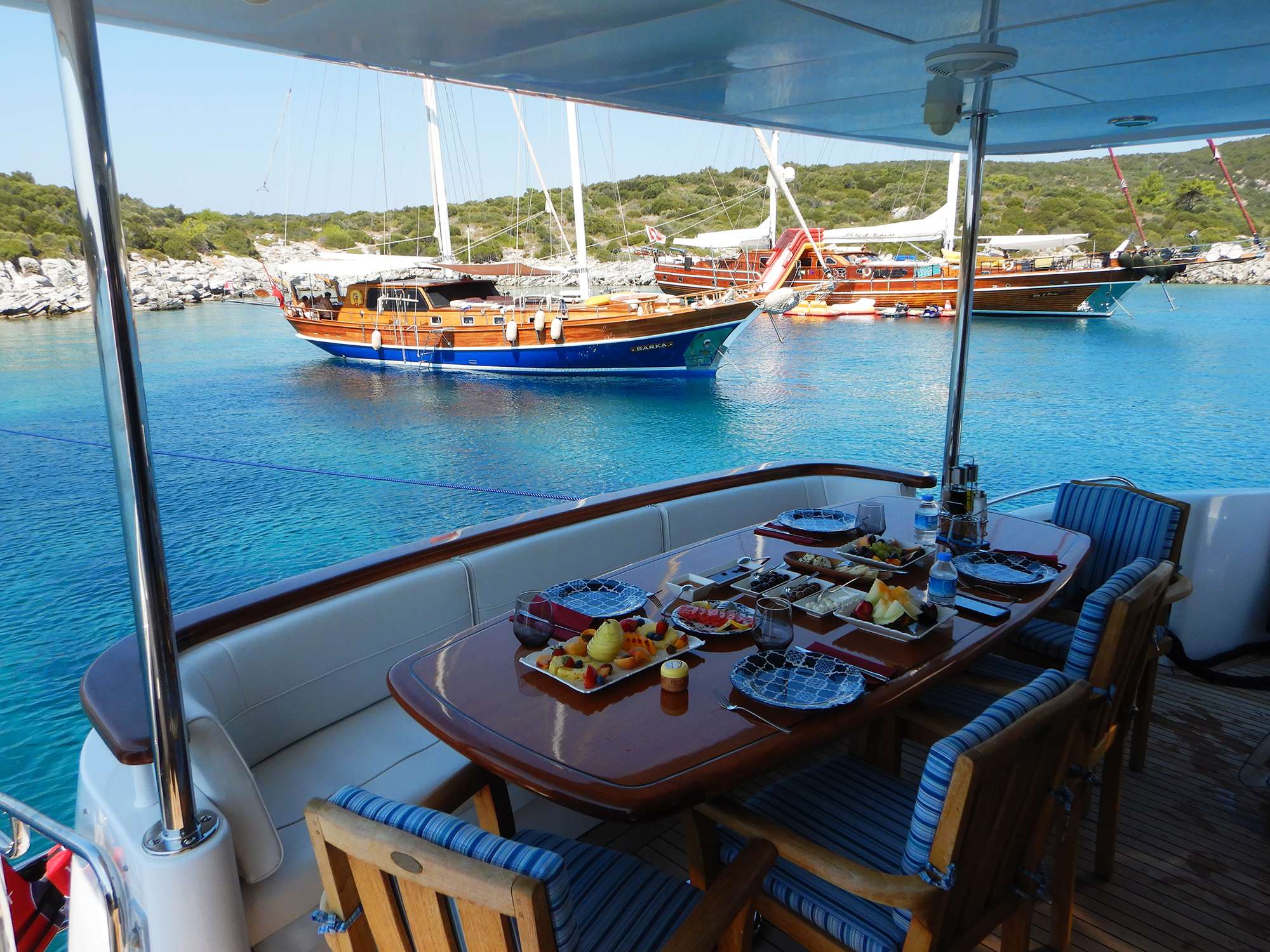 TOP SHELF Yacht Charter - Aft deck dining and cockpit