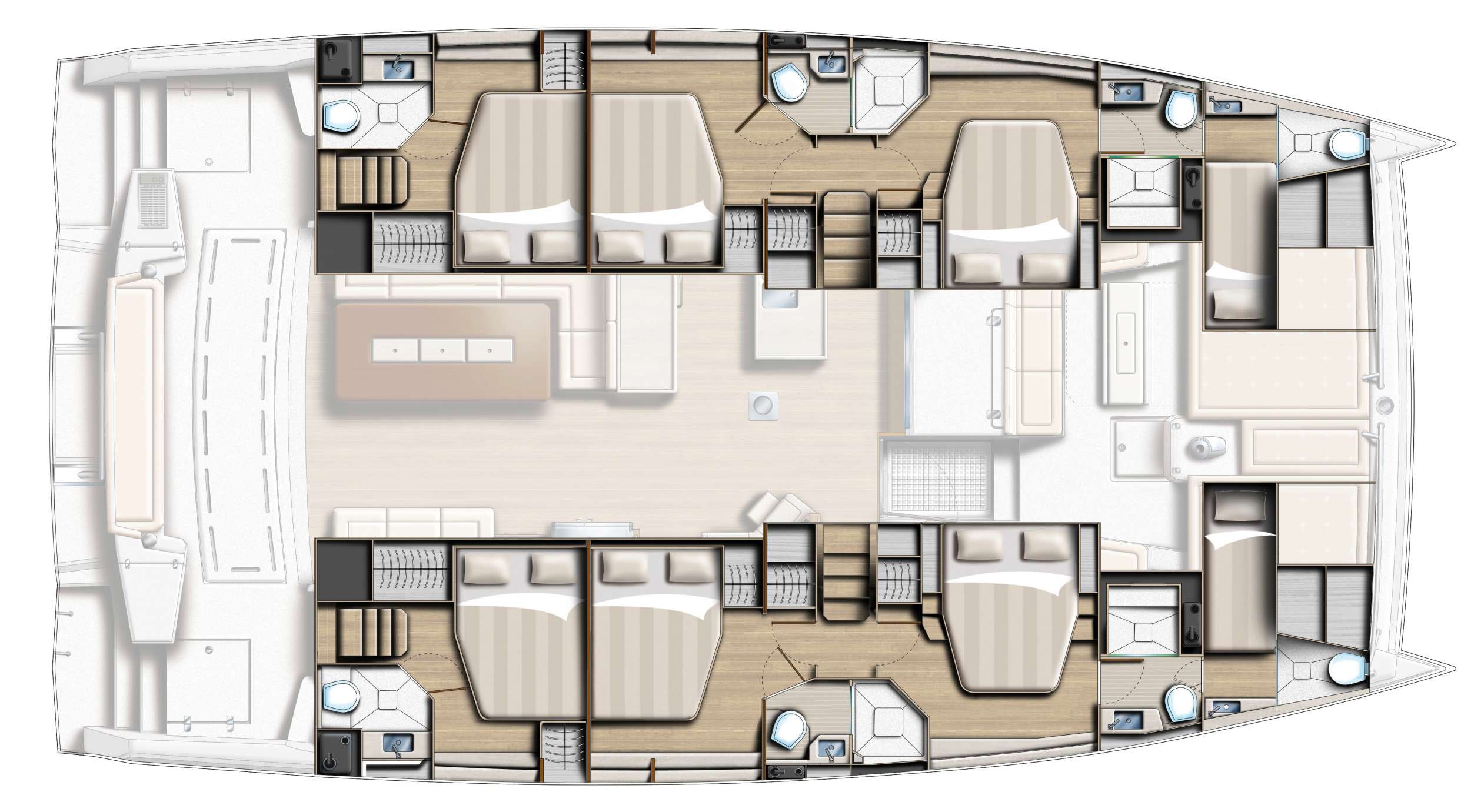Explore the layout and specifications for Kos 54.CAT, a 55 ft Sailing Catamaran