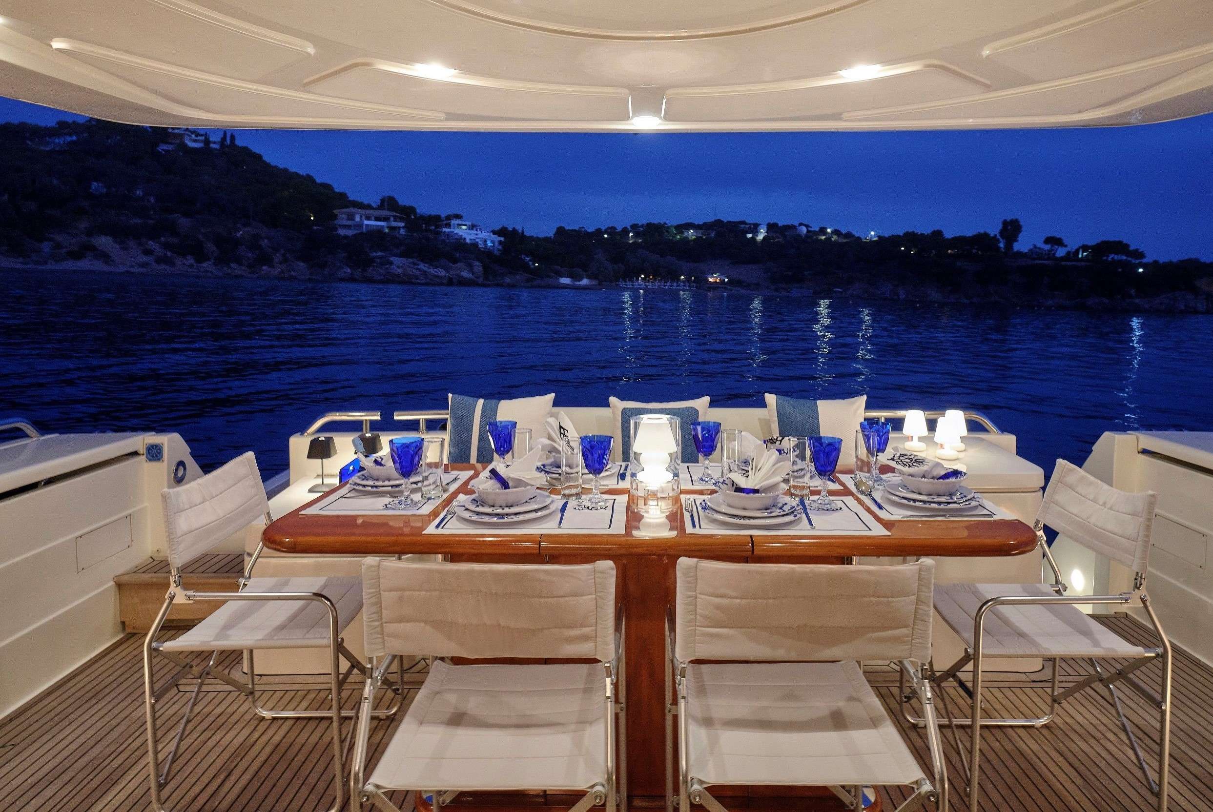 MIREN Yacht Charter - Aft deck night view