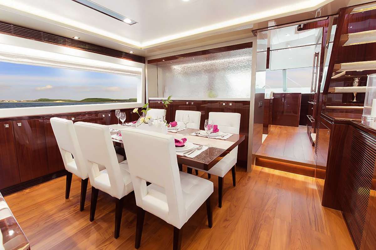 Glass goes down to open up the galley if desired