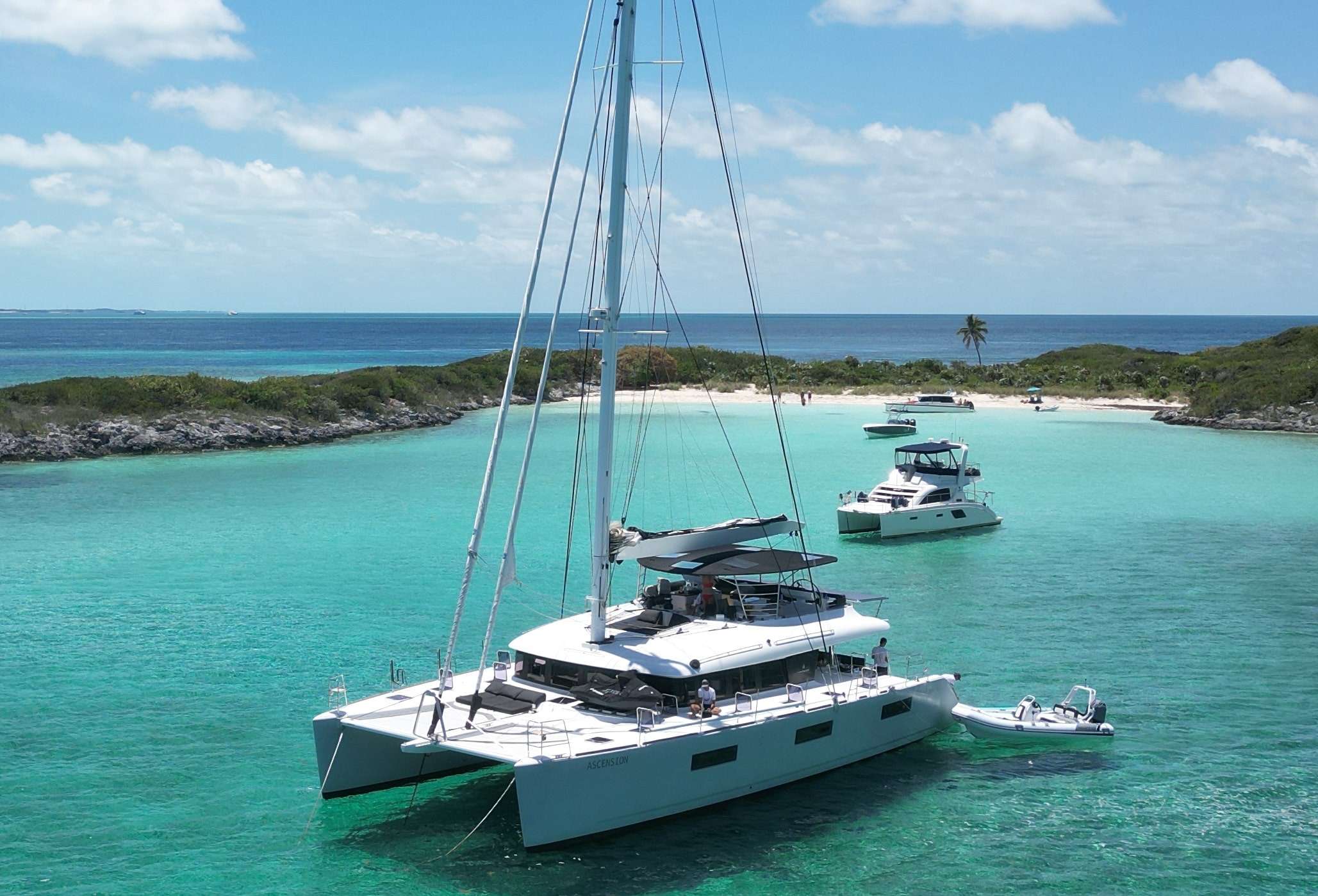 ASCENSION is a wonderfully equipped Lagoon 620 catamaran with a modern and elegant look.
Accommodating 8 guests in 4 spacious double cabins, Ascension boasts a spacious salon on the main deck. Her outdoor areas are equally impressive and offer a number of spaces to relax and unwind whilst enjoying exceptional views.
Ascension boasts wide range of water toys available onboard for guests to use including but not limited to; Highfield 460 Sport tender with 90HP, x4 stand up paddle-boards, a wakeboard and kite surfing equipment - ensuring seamless entertainment for those who are ready to create unforgettable memories.
The experienced crew of 3 provides outstanding service and offers guests a fun and memorable charter experience.