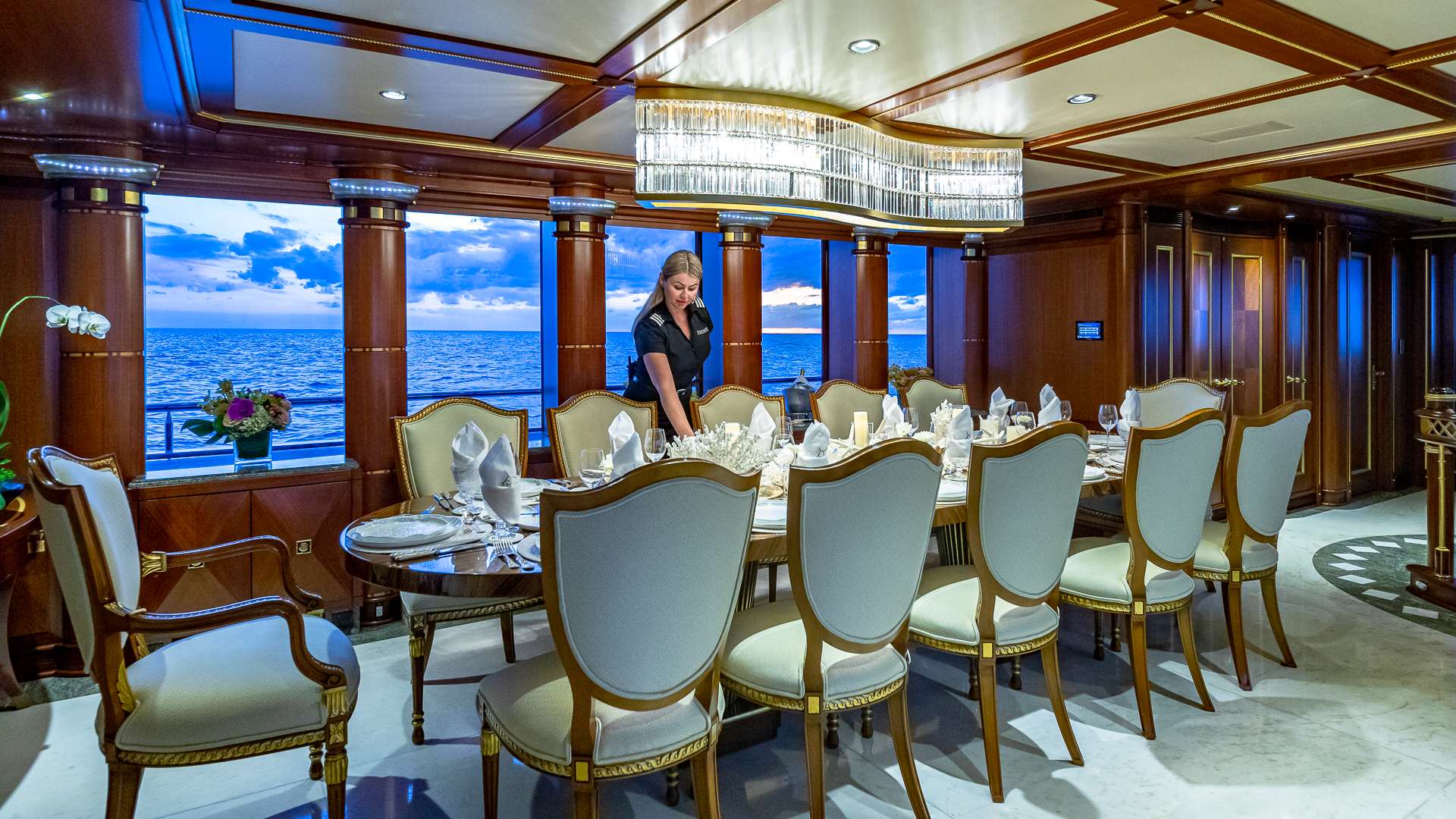 STARSHIP 185' Yacht Charter - Main Salon Dining Area
